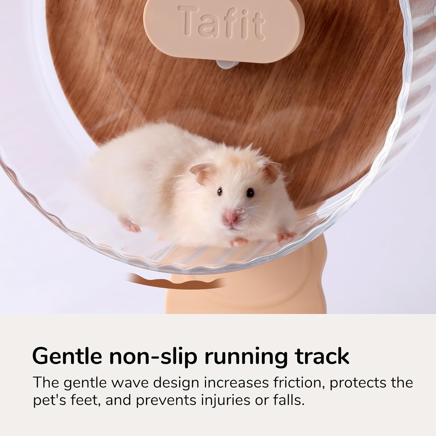 Silent Hamster Wheel 10.5 Inch Dual-Bearings Quiet Running Exercise Wheels with Wood Grain Backboard, Height Adjustable for Syrian Hamsters, Gerbils, Mice, Hedgehog, Lemmings, Warm Brown - Happypetzone.online - Image 4