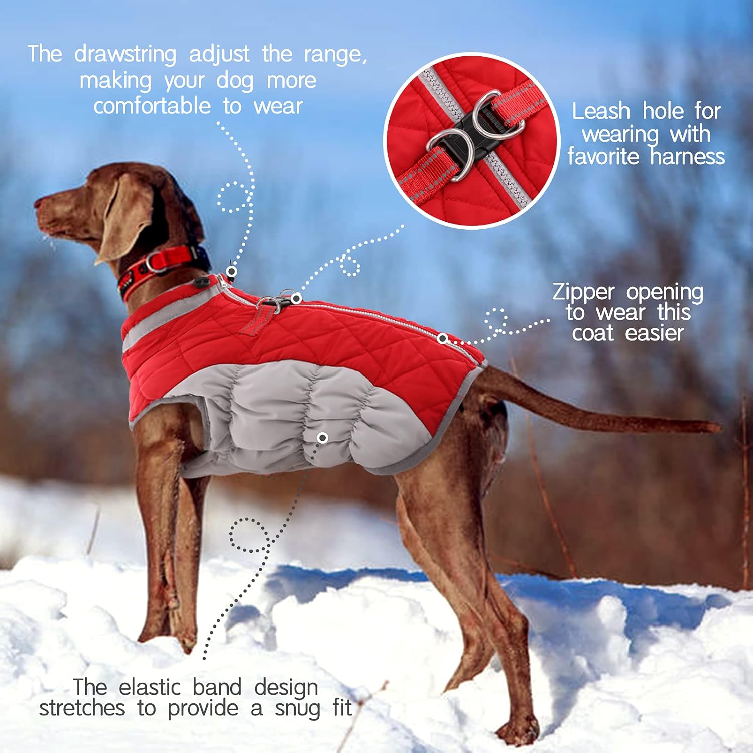 FUAMEY Dog Coat for Medium Dogs,Waterproof Dog Winter Jacket with Harness Built in Puppy Cold Weather Coats Reflective Pet Vest with Zipper Warm Fleece Dogs Snowsuit Windproof Red M - Happypetzone.online - Image 4