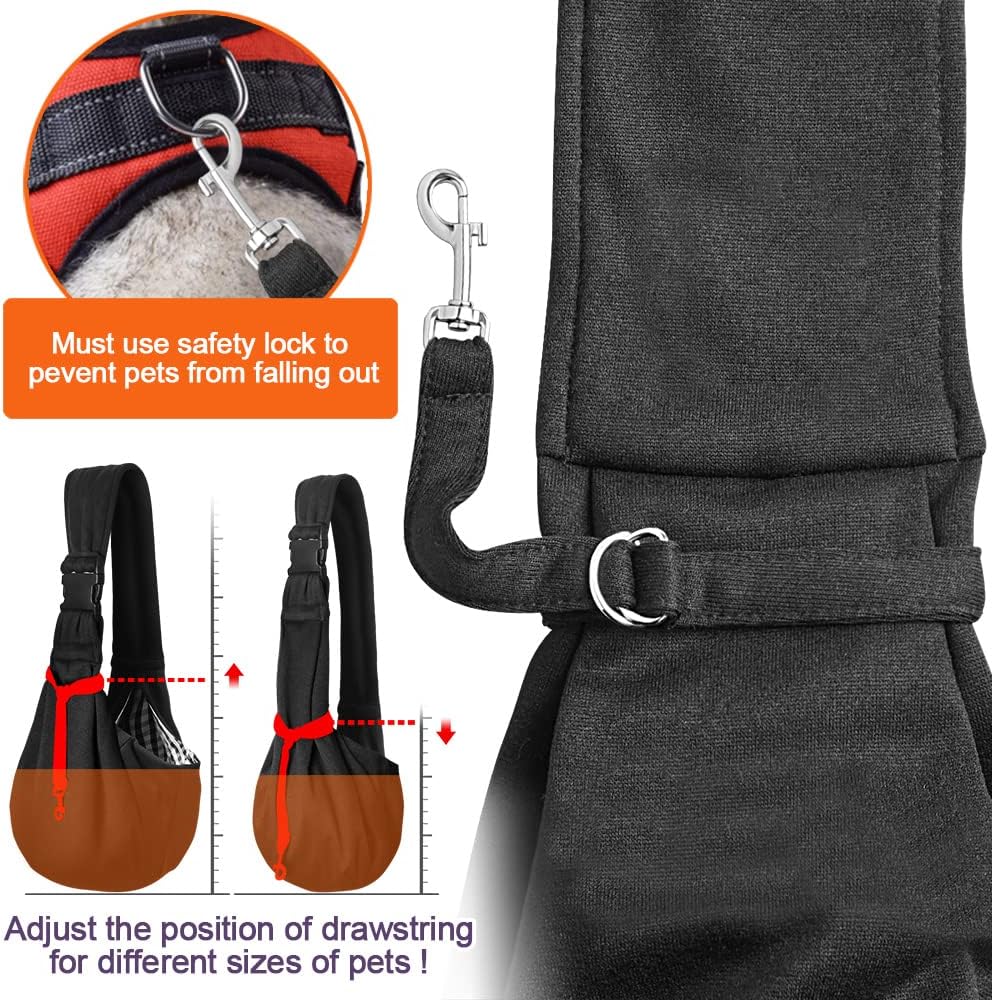 Tomkas Small Dog Cat Sling Carrier Puppy Purse Travel Wrap Soft Crossbody Pet Bag (Black, M - Zip Pocket & Adjust Strap) - Happypetzone.online - Image 6