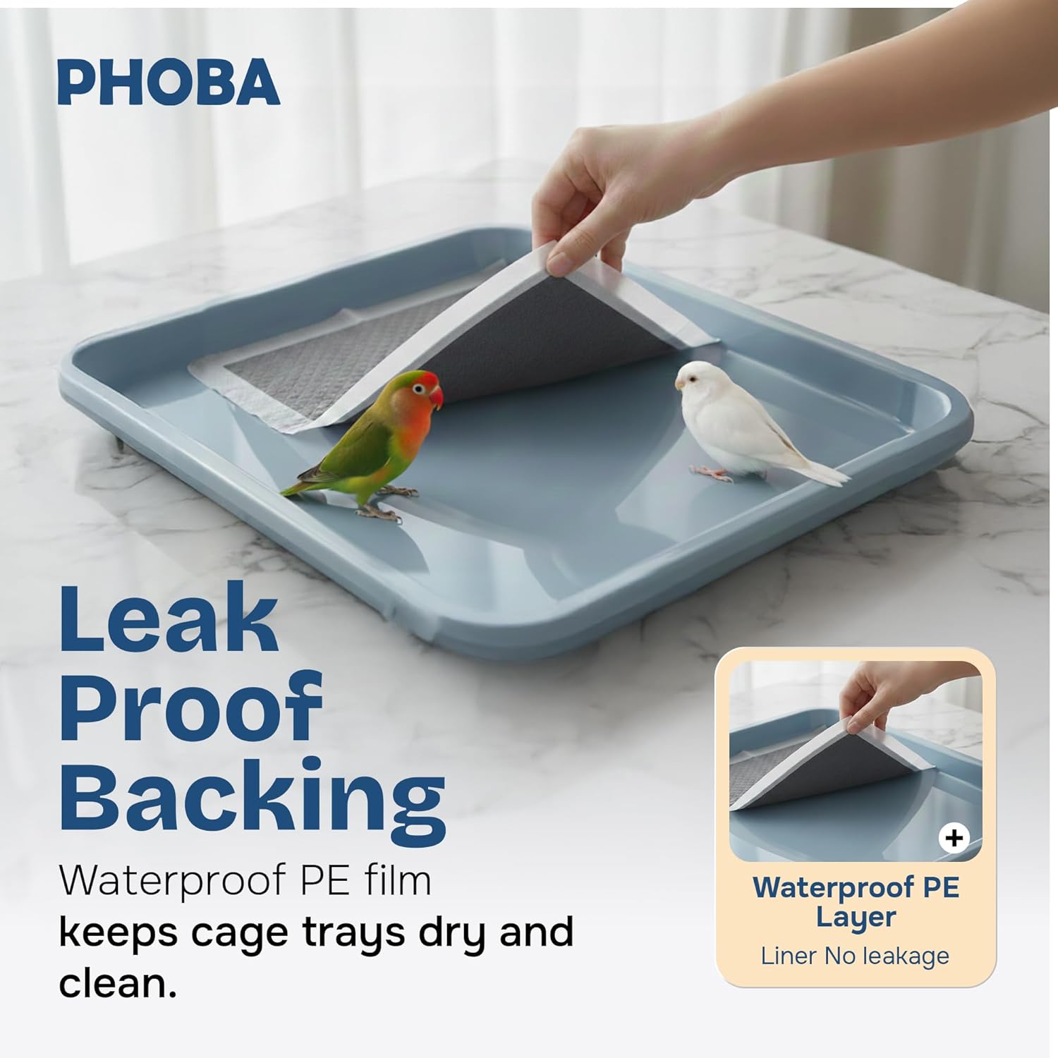 PHOBA Bamboo Charcoal Bird Cage Liners, 18''x24'', 100Sheets, Bamboo Charcoal Odor Control Papers, Super Absorbent Disposable Tray Mats for Parrots, Parakeets, Cockatiels. - Happypetzone.online - Image 3