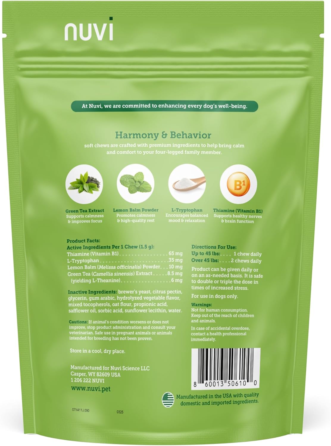 Nuvi Calming Chews for Dogs — Anxiety & Stress Relief Soft Chews | Non-Drowsy, Vet-Recommended Ingredients | Separation Anxiety, Fireworks, Travel | 90 Count - Happypetzone.online - Image 2