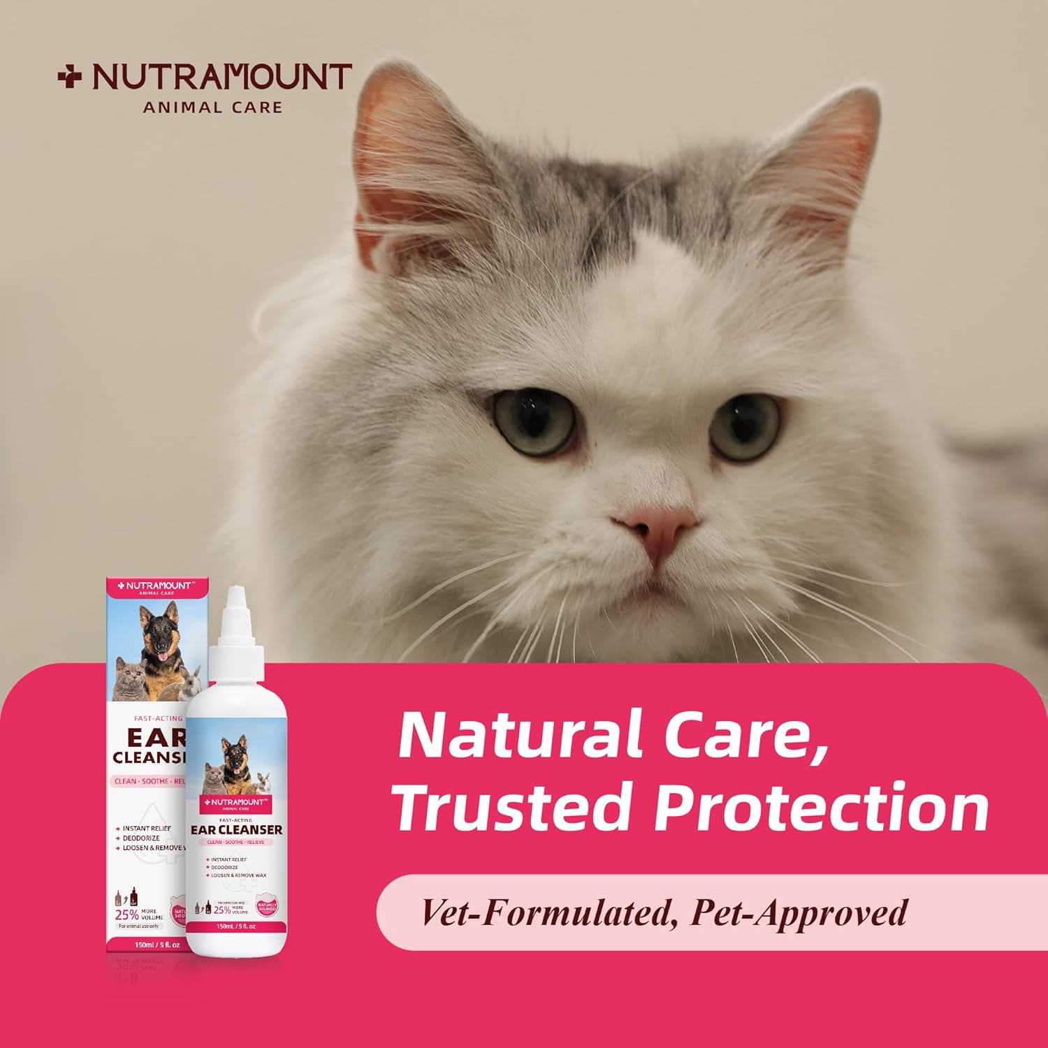 Ear Cleanser 150ml/5 fl.oz for Dogs, Cats and Livestock Cleanses Ear Canal Reduces Ear Odor Twin Pack - Happypetzone.online - Image 5