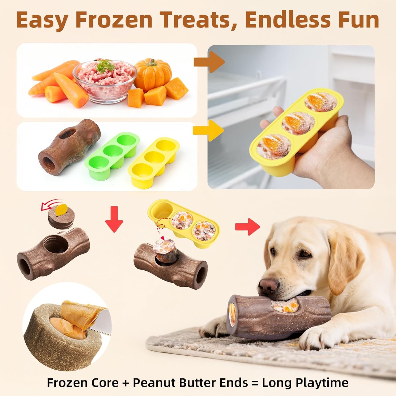 2 Pack Dog Toys for Aggressive Chewers, Interactive Indestructible Dog Toys to Keep Them Busy, Durable Dog Frozen Treat Toy for Large & Medium Dogs, Reduces Anxiety & Extends Playtime, Brown - Happypetzone.online - Image 2