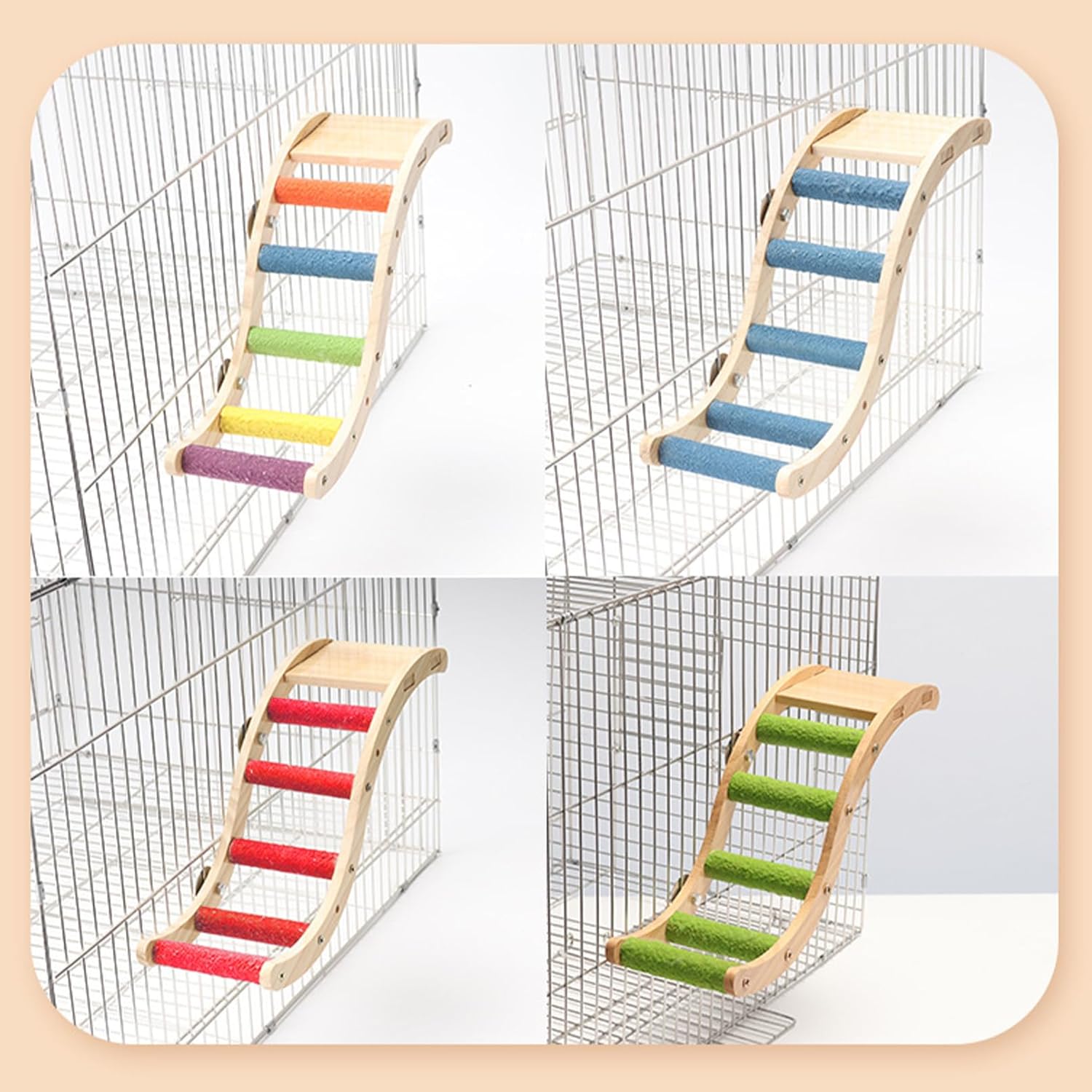 Hamiledyi Nature Wooden Bird Ladder Pet Parrots Climb Bridge Exercise Stands for Parakeet Climbing Chewing Bridge Bird Cage Accessories for Cockatiel Parakeet Lovebirds Budgie (Colorful) - Happypetzone.online - Image 7