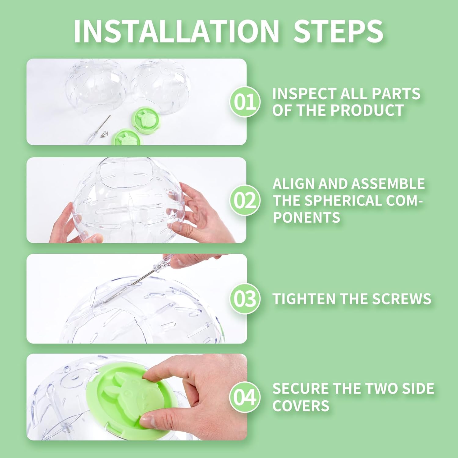 7.9 Inch Hamster Ball, Running Ball Toy, Transparent, Breathable, Promote Exercise Health, Reduce Stress, Easy to Clean, Hamster Accessory, for Syrian Dwarf Hamster, Gerbils, Mice, Small Pets, Green - Happypetzone.online - Image 5