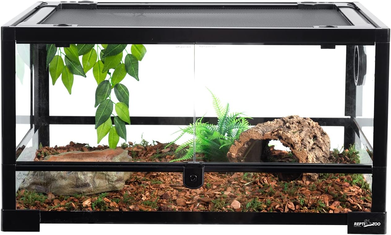 REPTI ZOO Full Glass 20 Gallon Reptile Tank, Front Opening Reptile Terrarium 24" x 18"x 12", Double Hinged Opening Doors & Top Screen Ventilation Escape Proof Lid - Happypetzone.online - Image 7