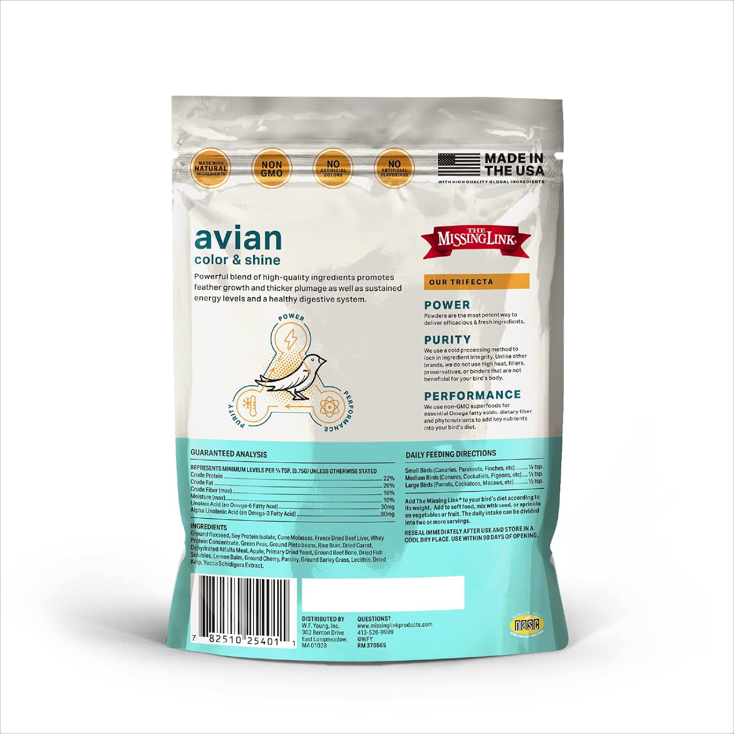 The Missing Link Avian Color & Shine Superfood Supplement Powder for Captive Birds - Flaxseed, Yucca, Kelp, Phytonutrients & Protein - Supports Energy, Plumage, Digestive & Immune Health - 3.5oz - Happypetzone.online - Image 4