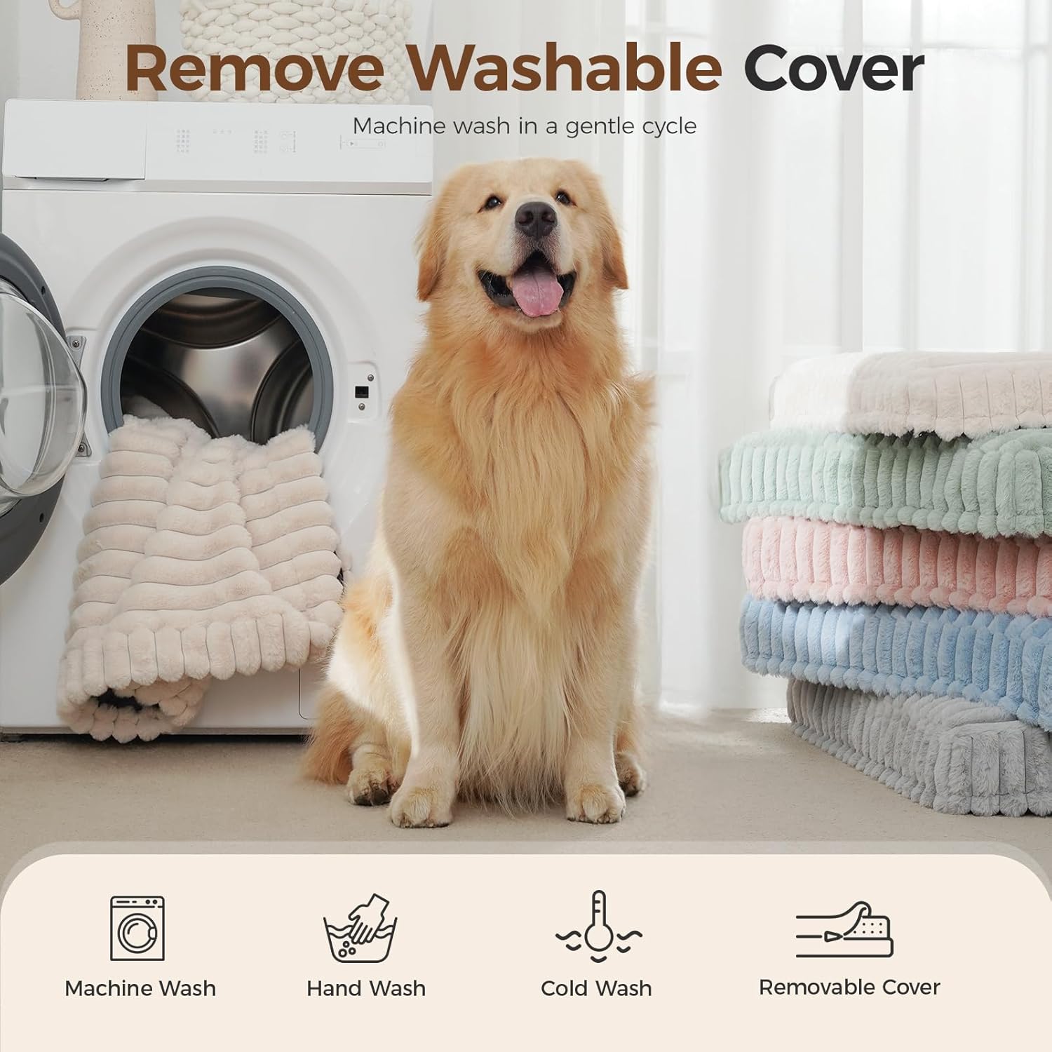 Orthopedic Dog Bed for Large Dog, Waterproof Pet Bed,Non-Slip Bottom and Egg-Crate Foam with Removable Washable Cover Crate Bed,Cream,36"x27"x3" - Happypetzone.online - Image 5