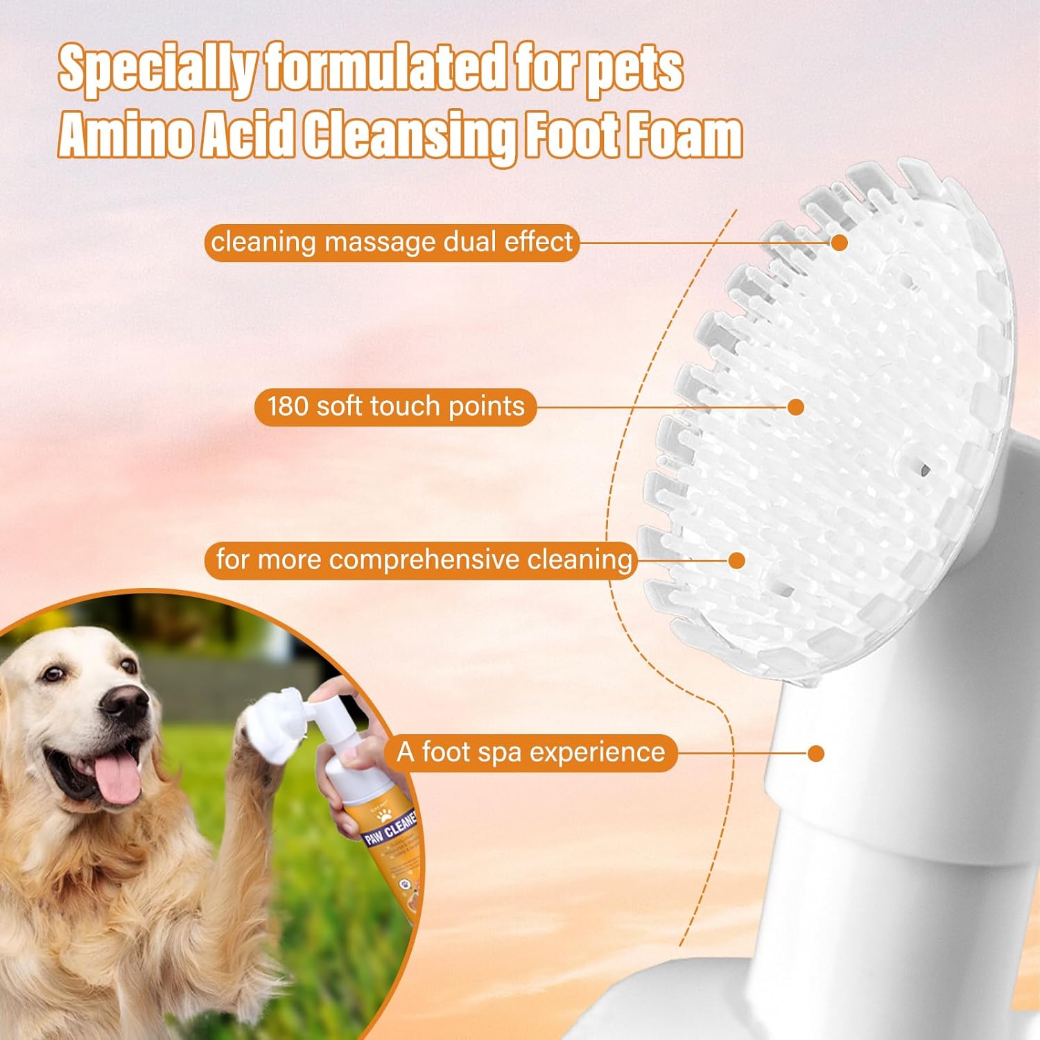 Paw Cleaner for Dogs and Cats,Magic Foam - Clean Paws No-Rinse Foaming Cleanser-Dry Shampoo, Foot Cleaner Brush - with Rose Extract, Odor Control Wash - Good for Puppy - Happypetzone.online - Image 2