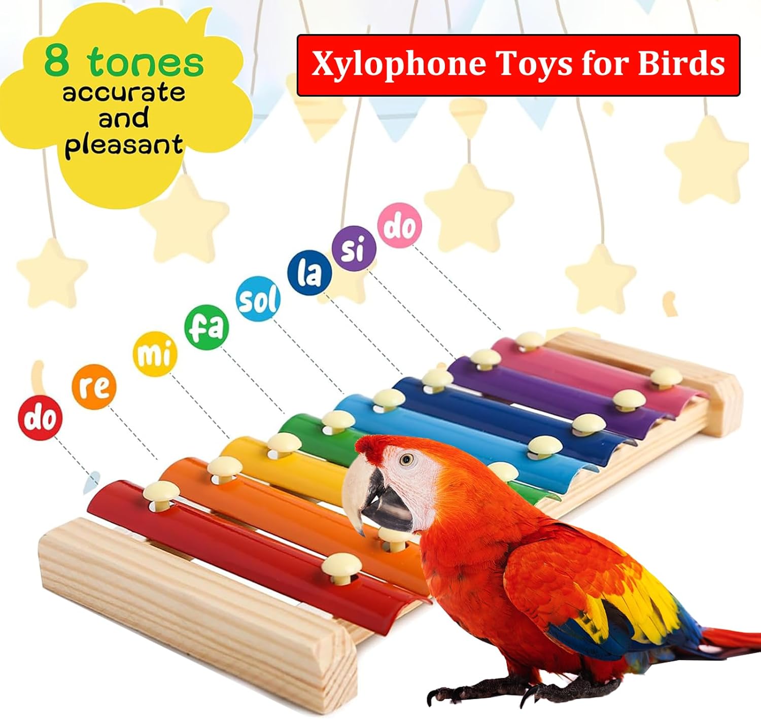 Large Parrot Suspensible Xylophone Toy, Multicolored Natural Wooden Bird Chewing Toys with Grinding Stone for Large, Medium Birds, Macaws, African Grey, Cockatoos, Amazon - Happypetzone.online - Image 5