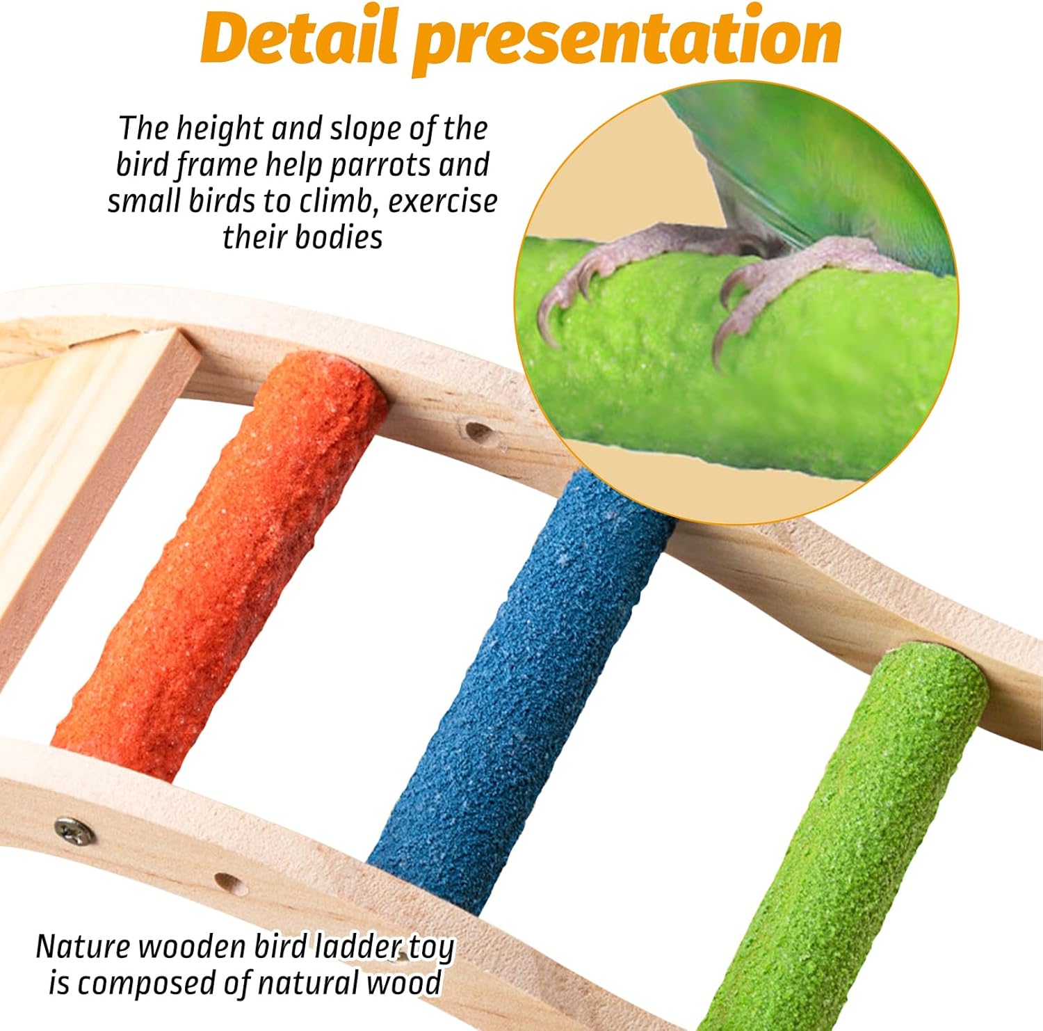 Hamiledyi Nature Wooden Bird Ladder Pet Parrots Climb Bridge Exercise Stands for Parakeet Climbing Chewing Bridge Bird Cage Accessories for Cockatiel Parakeet Lovebirds Budgie (Colorful) - Happypetzone.online - Image 6