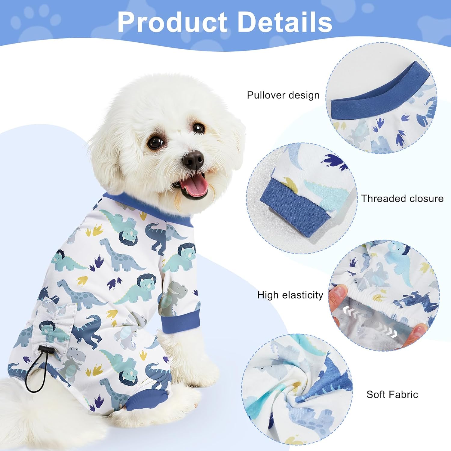 Bienbee Dog Pajamas, 4 Pack Dog Recovery Suit Shedding Suit Cute Soft Puppy Clothes Dogs Pjs Onesies Jammies Adjustable Breathable & Stretchy Clothes for Small Medium Large Dogs Girl Boy Puppy-M - Happypetzone.online - Image 6