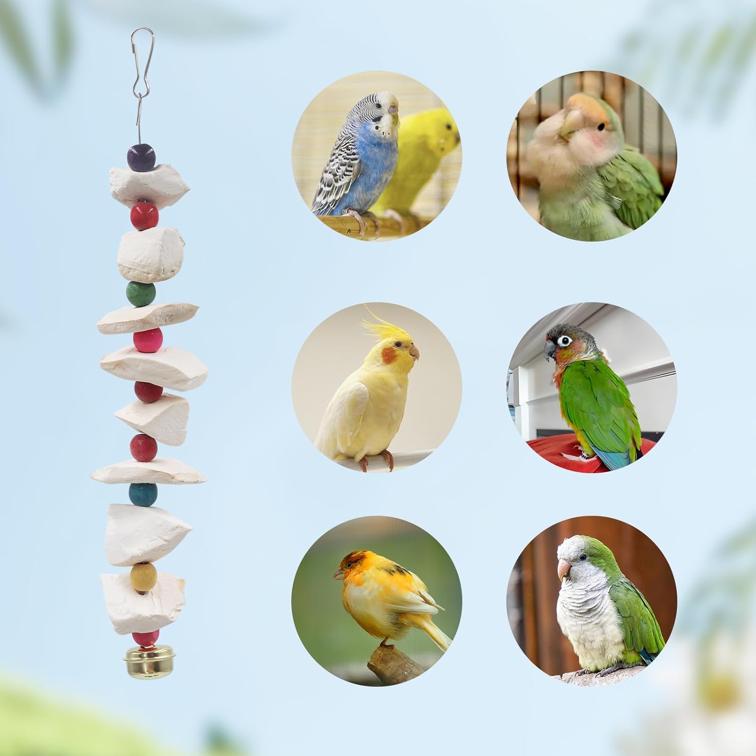 2 Pack Bird Toys with Cuttlebone, Parakeet Toys, Bird Beak Grinding Stone, Cage Accessories for Parakeets, Cuttlefish Bone for Budgies, Cockatiels, Lovebirds, Green Cheeks, Small to Medium Birds - Happypetzone.online - Image 4