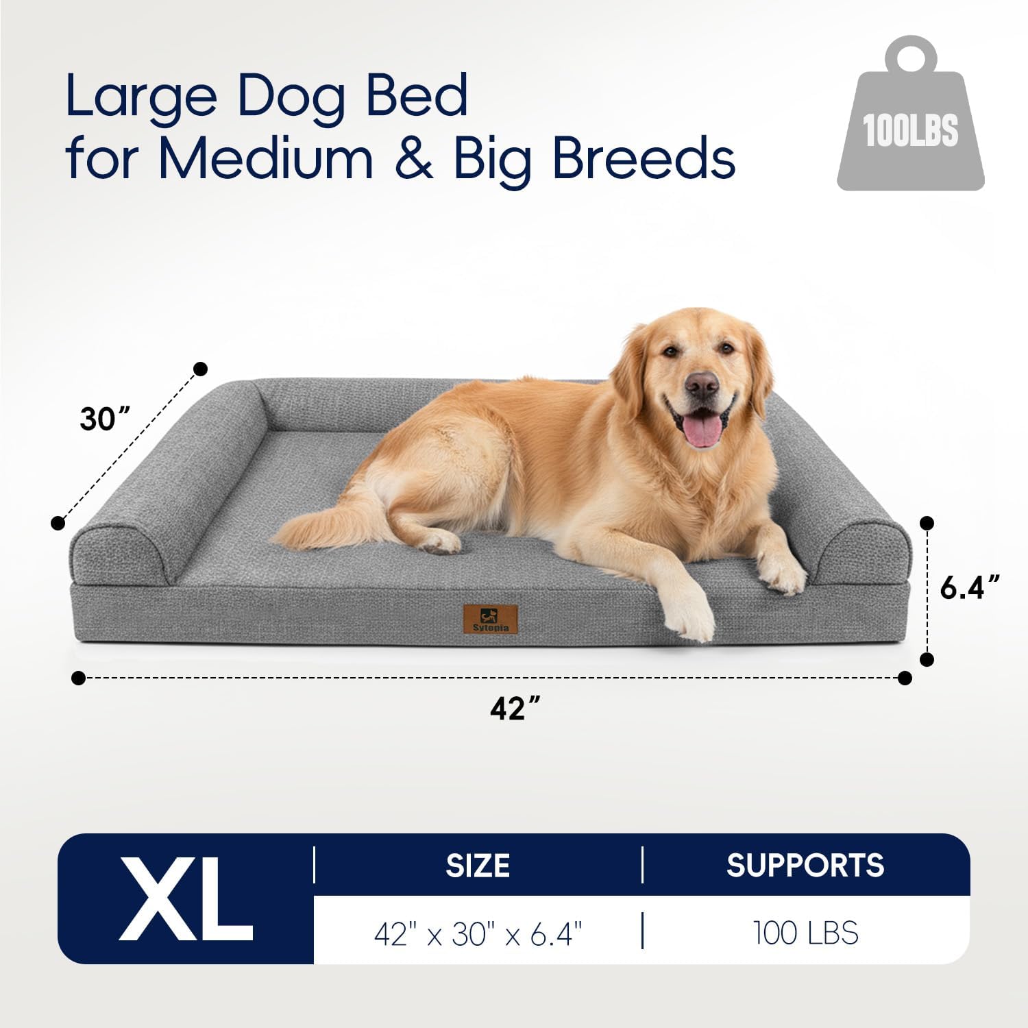 Sytopia 42 Inch Indestructible Dog Beds for Large Dogs, Big Chew Proof Orthopedic Egg Crate Foam Pet Bed with Washable Removable Cover and Anti-Slip Bottom, Grey - Happypetzone.online - Image 7