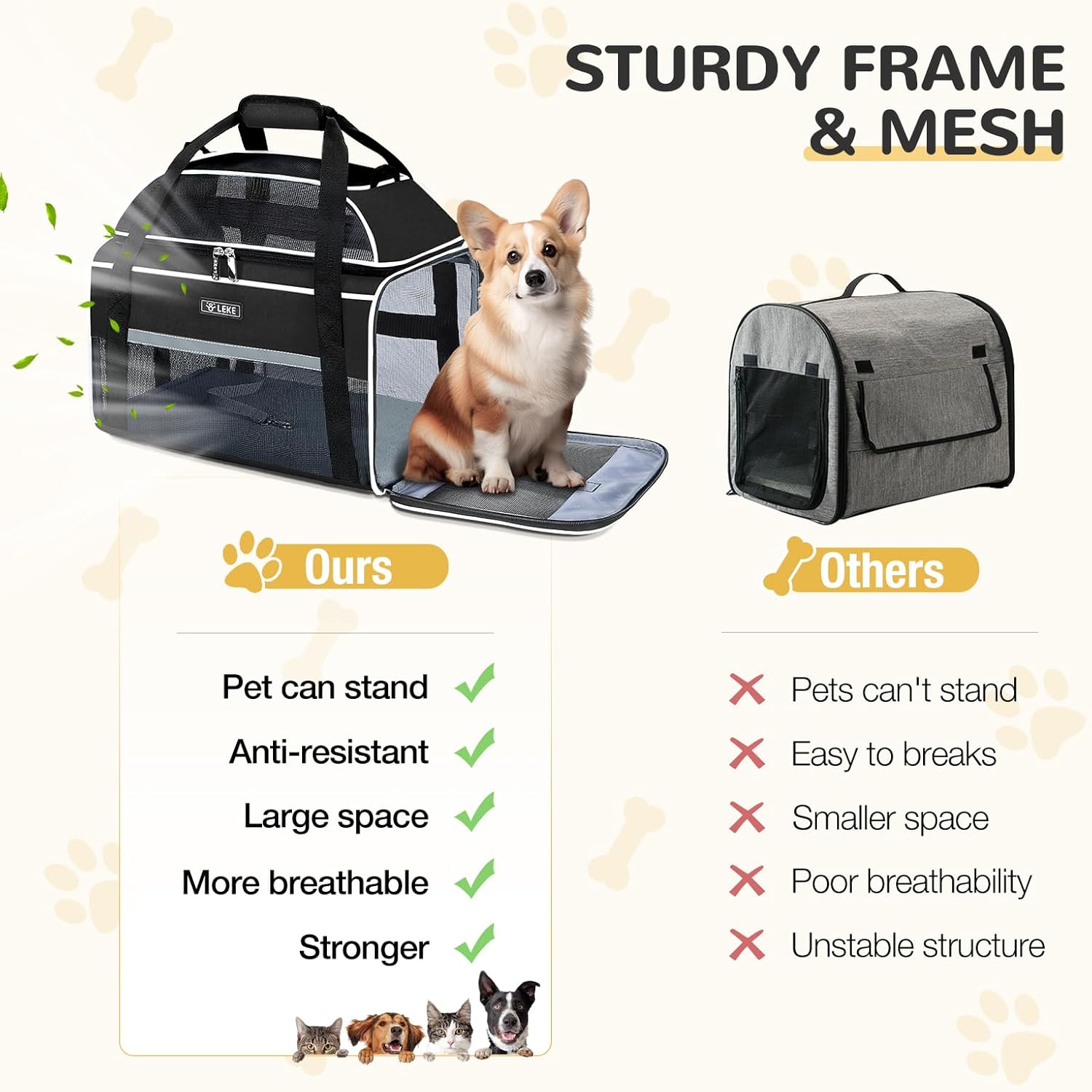 Lekereise Top-Expandable Pet Carrier 17x11x9.5 Inch Alaska Hawaiian Airline Approved Soft Sided Underseat to 12lbs Travel Carriers for Small Cats and Dogs with Locking Safety Zippers Anti-Scratch Mesh - Happypetzone.online - Image 9