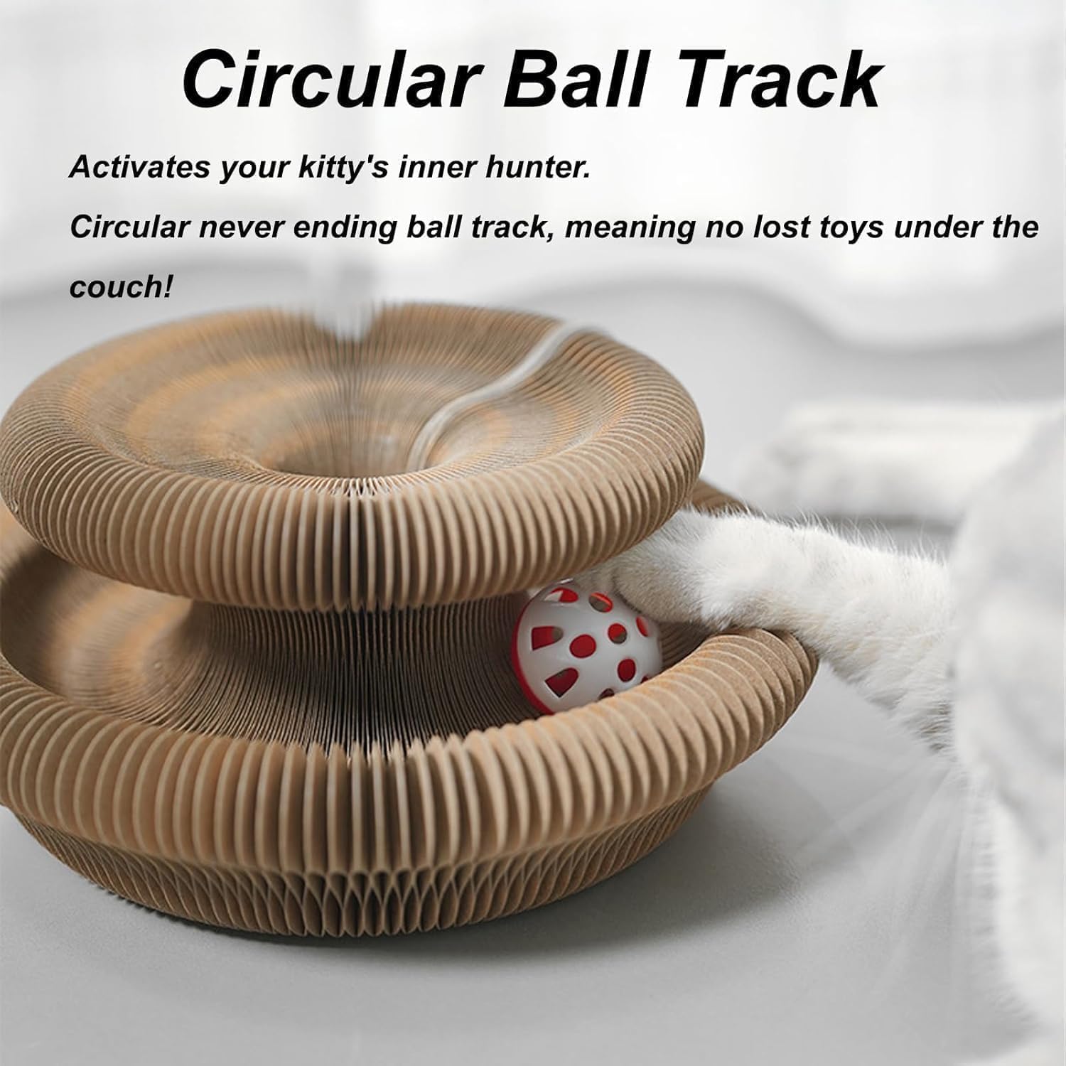 Kitty Curls Cat Toy,Magic Organ Cat Toy,Cardboard Cat Scratcher,Foldable Recyclable Cat Accordion Toy for Indoor Cat Playing,Interactive Scratch Pad with Toy Ball(1pc) - Happypetzone.online - Image 5
