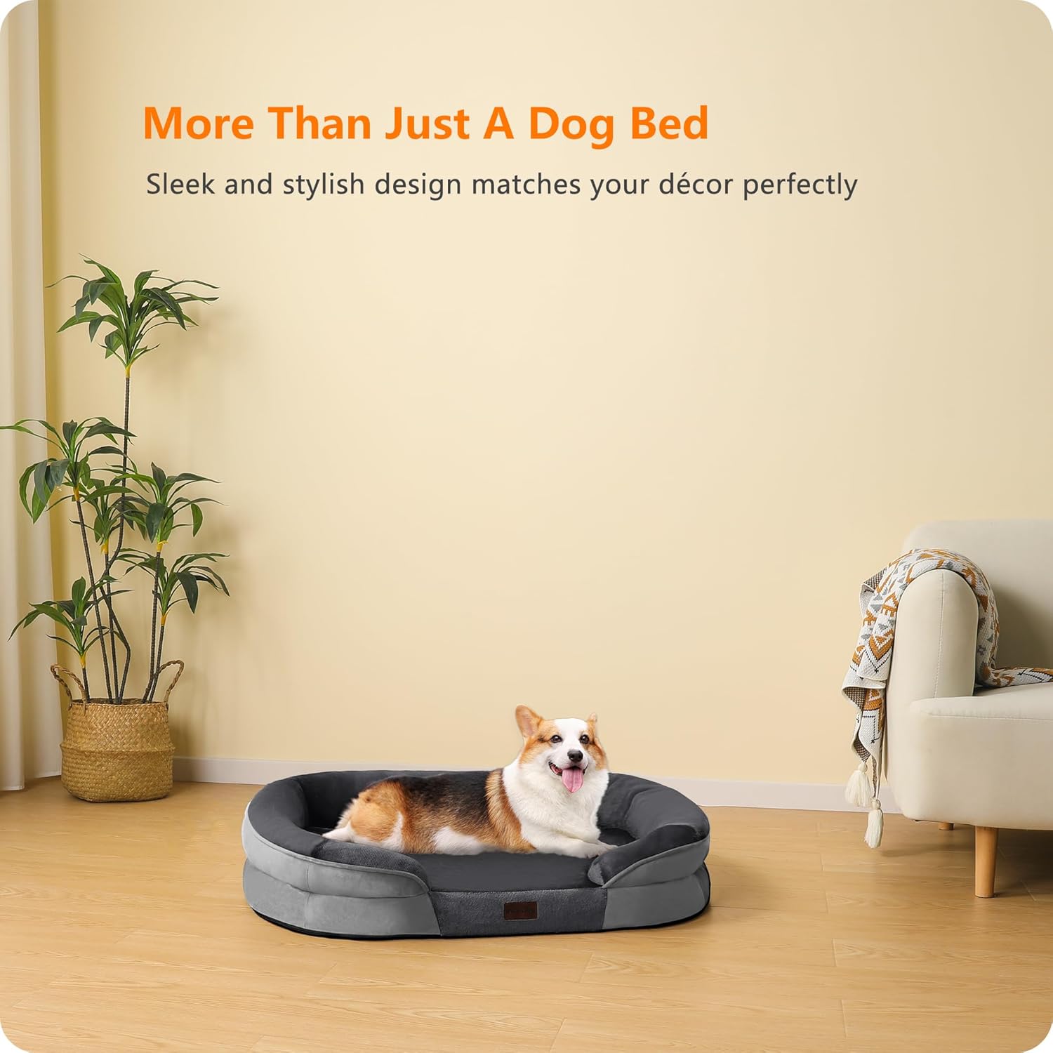 Dwanton Orthopedic Dog Bed for Medium Dogs with Gel Memory Foam, Waterproof Dog Sofa, Washable Pet Bed with Four Sided Bolster Cushion, Removable Cover & Non-Slip Bottom, 36", Dark Gray - Happypetzone.online - Image 9