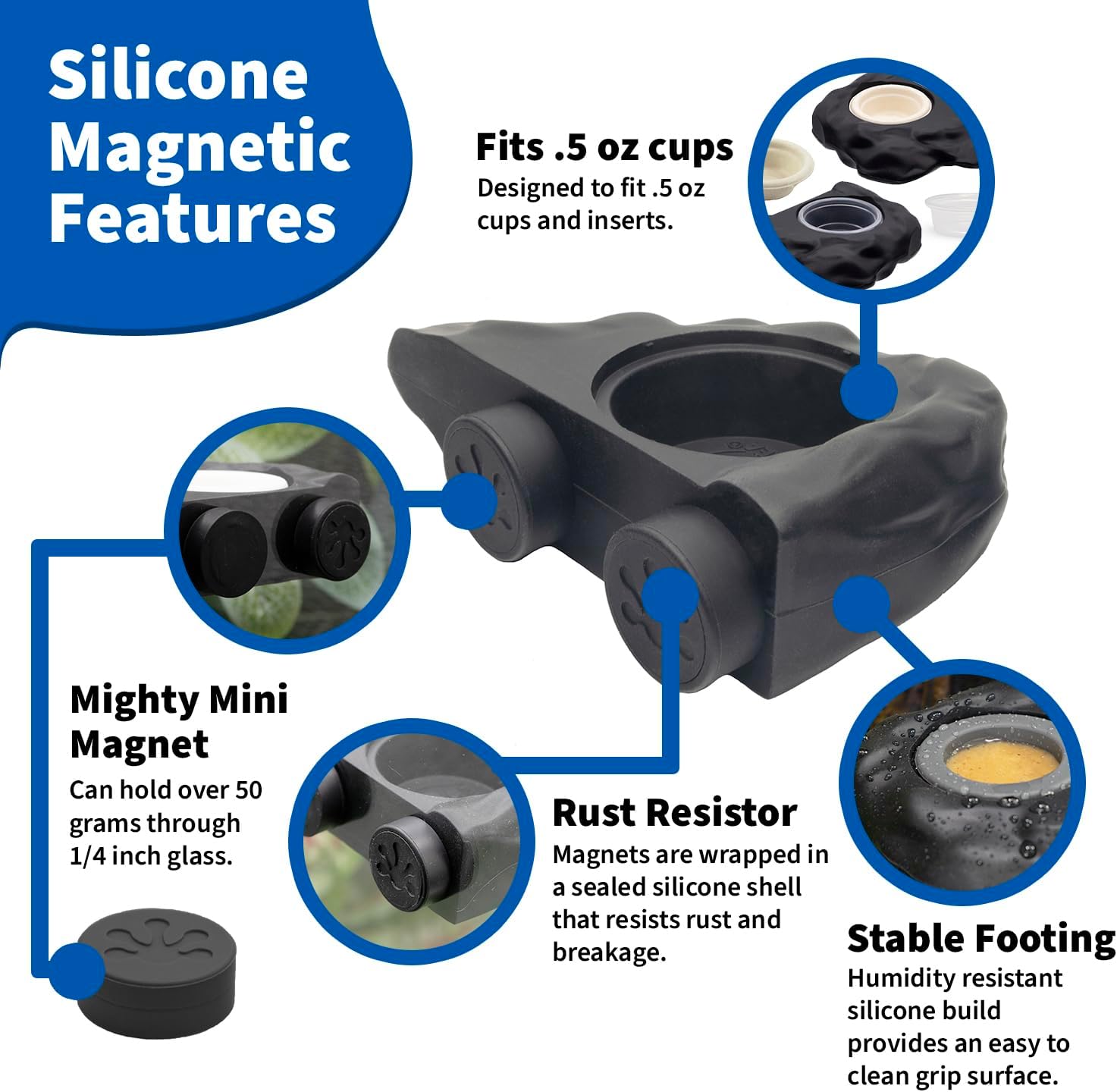 Pangea Silicone Gecko Feeding Ledge - Magnetic Mini Food Dish for Reptile Tank - 4.125" x 2.625" x 1.18" - Fits 0.5oz Cups (Black) - Happypetzone.online - Image 3