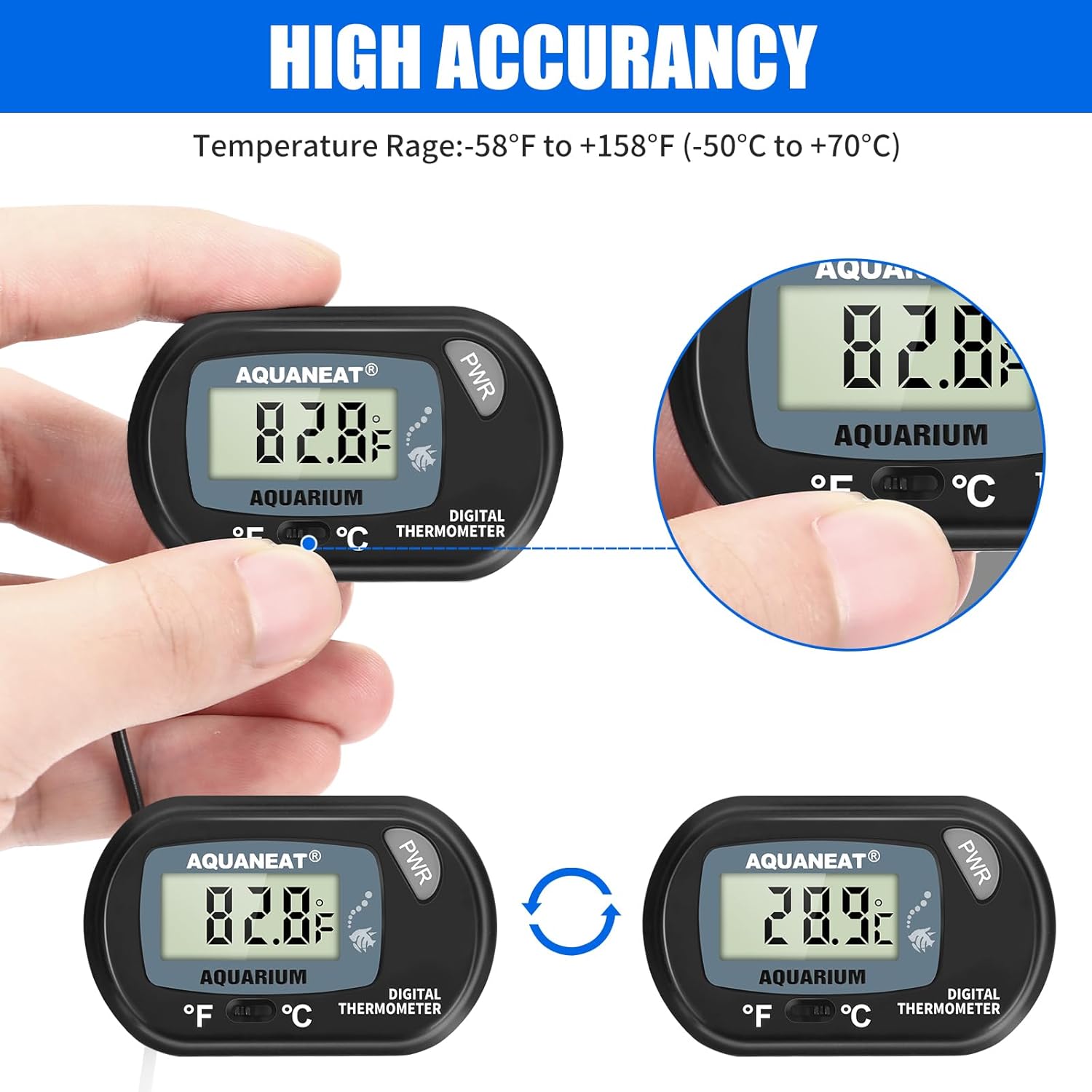 AQUANEAT 2 Pack Aquarium Thermometer, Fish Tank Thermometer, Digital Temperature Test, with Large LCD Display - Happypetzone.online - Image 2