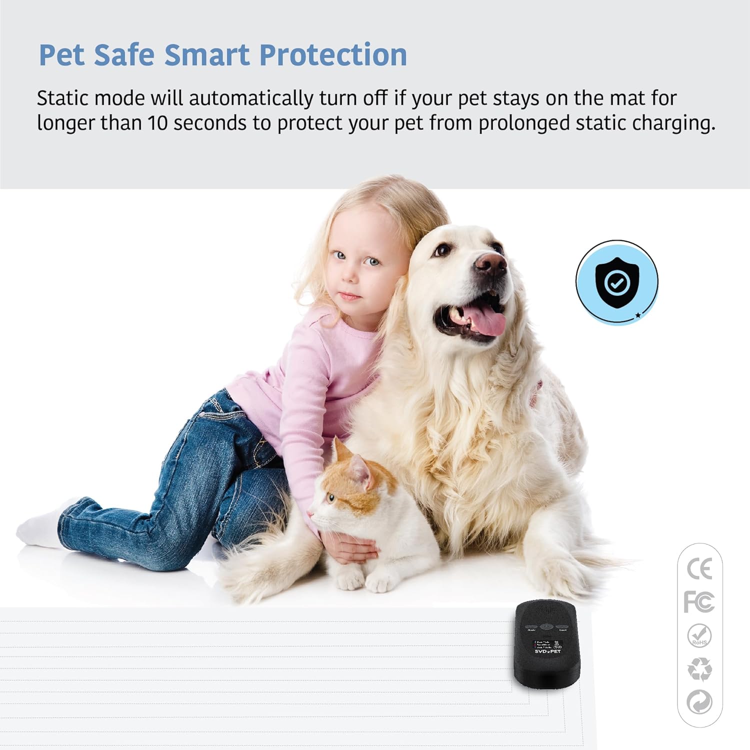 SVD.PET 2-Pack Pet Training Mat with Tester, Pet Shock Pad, Dogs & Cats Electronic Repellent mat for Indoor, 3 Training Modes, 5 Levels, Pet Safe Mode (Black controler 60" X 12") - Happypetzone.online - Image 7