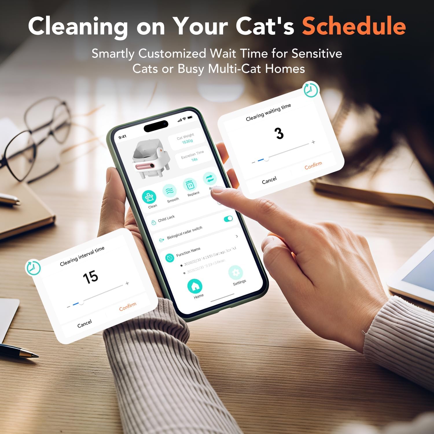 RPZ Automatic Cat Litter Box Self Cleaning, Robot Litter Box for Multiple Large Cats, Open Top Auto App Control Ultra-Quiet, Durable, Keep Home Freshness, Wood Grain - Happypetzone.online - Image 5