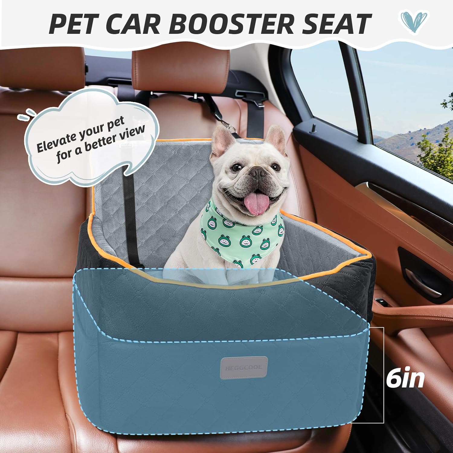 HEGGCOOE Small Dog Car Seat, Memory Foam Dog Booster Seats with Thick Cushion for Medium Dogs Under 35lbs, Detachable Washable Pet Car Seat Bed with Storage Pockets,2 Safety Belts - Happypetzone.online - Image 2