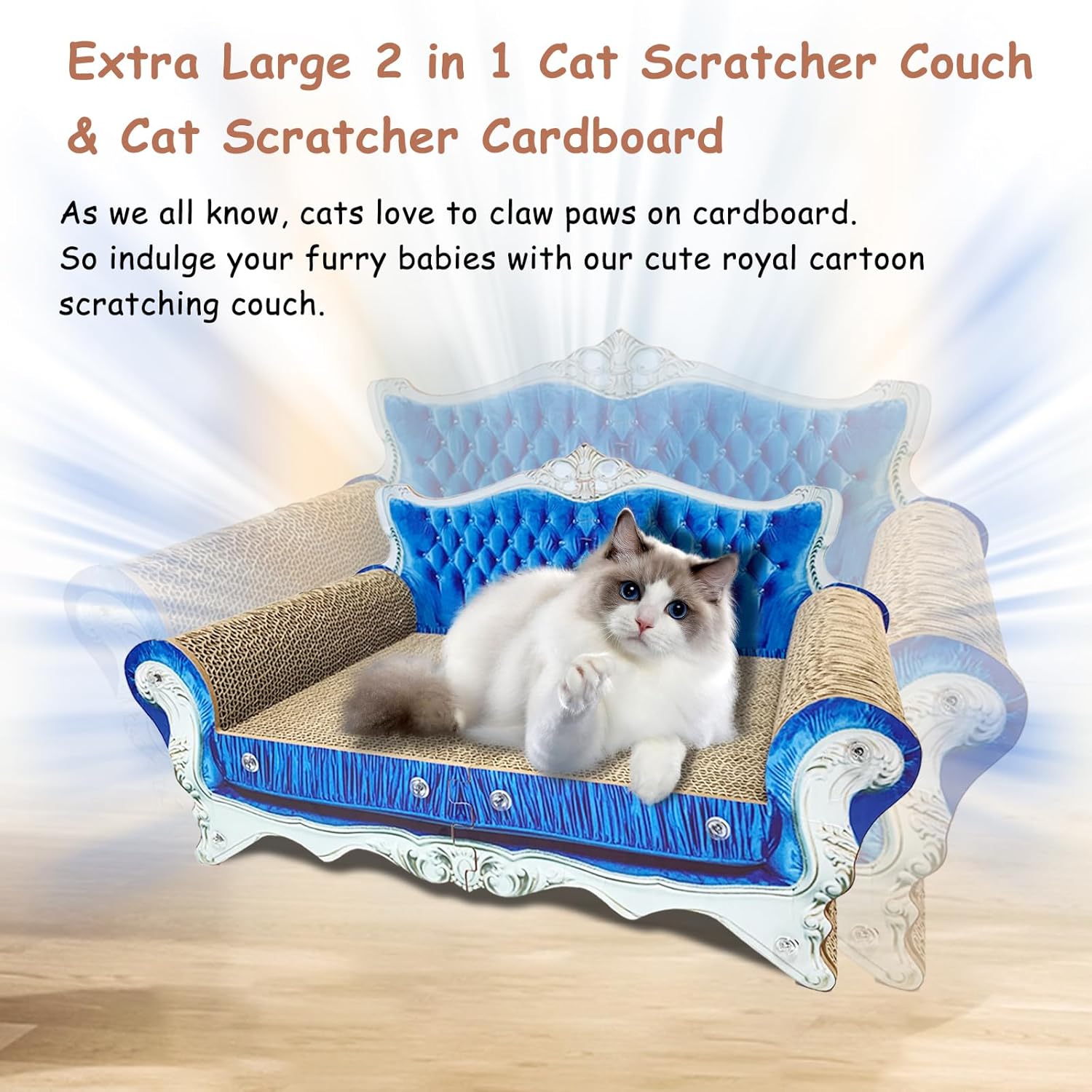 Luxury Cardboard Cat Scratcher Sofa Bed, Couch Shaped Cat Scratching Board, Scratch Lounge with Catnip, Scratcher for Indoor Cats Kittens Kitties - Happypetzone.online - Image 6