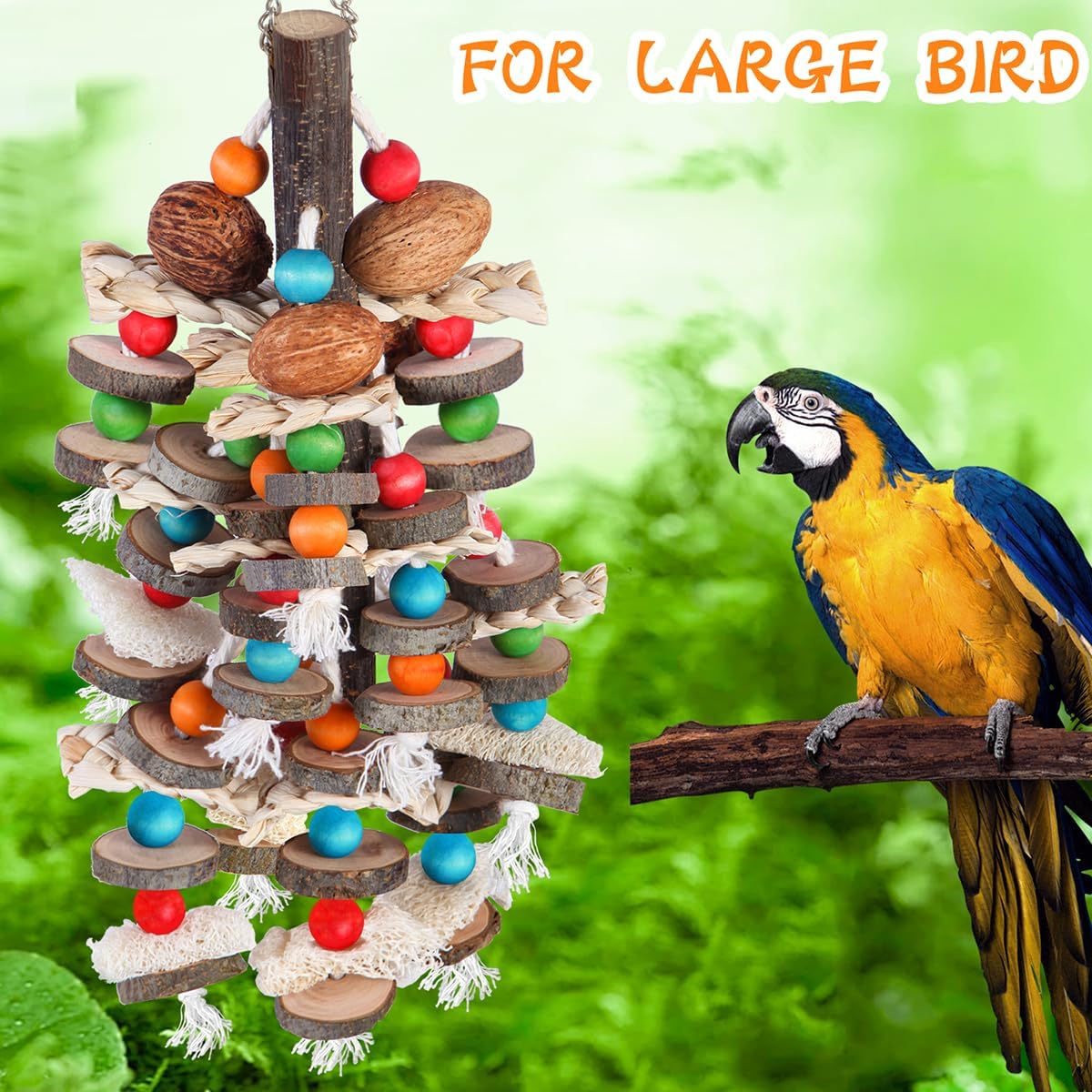 BBjinronjy Large Parrot Toys Bird Chewing Toys-Natural Nuts Corn Loofah Wooden Bird Cage Toy for African Grey,Macaws,Conure,Cokatoos,Cockatiel,Amazon Parrots and Other Medium and Small Birds - Happypetzone.online - Image 3