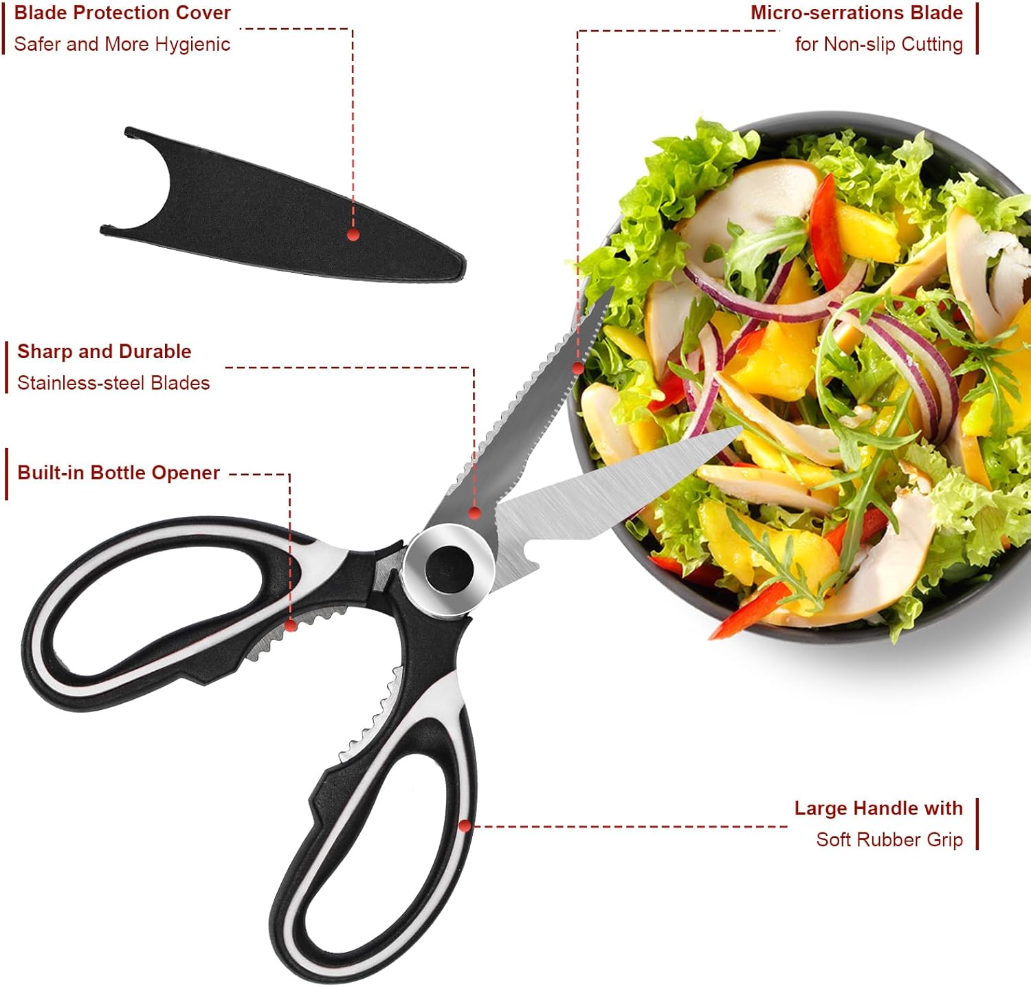 SZHLUX 2-Pack Kitchen Scissors Heavy Duty, Premium Sharp Kitchen Shears for Food, Fish, Meat, Bones, Poultry and Vegetables with Strong Stainless Steel Blades Multi Purpose Cooking Scissors - Happypetzone.online - Image 4