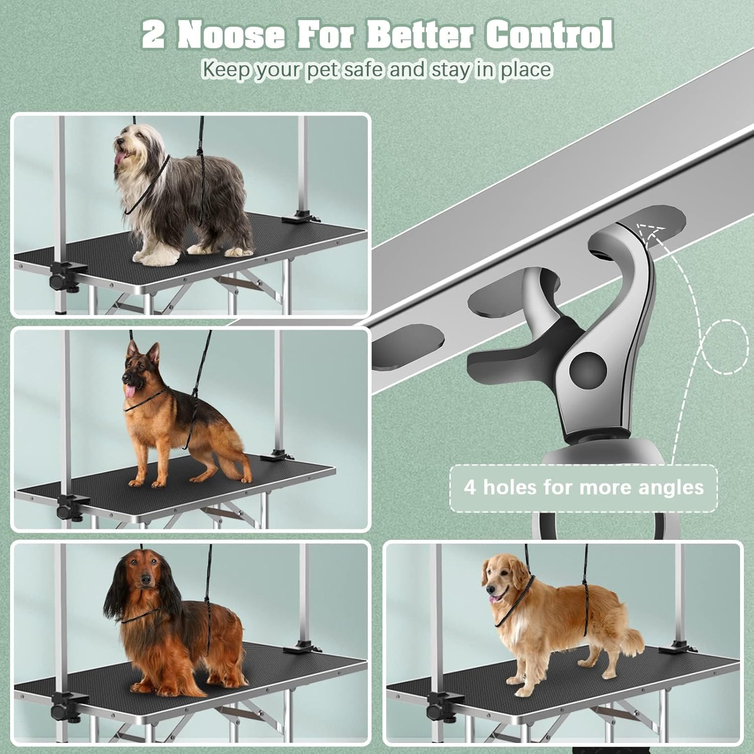 Dog Grooming Table, Adjustable Large Pet Drying Desktop, Foldable Bathing Desk with Arms, Noose, Mesh Tray, Maximum Capacity Up to 330Lb, 42in, Black - Happypetzone.online - Image 3