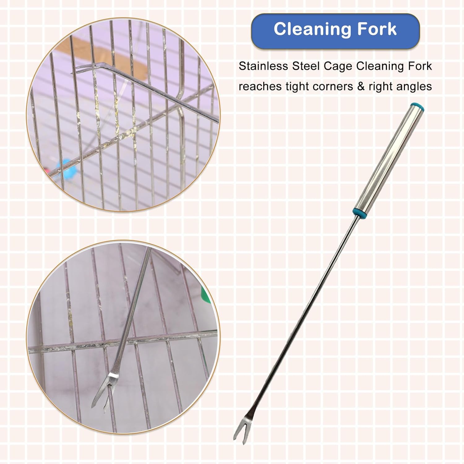 6 PCS Bird Cage Cleaning Kit Stainless Steel Scraper Fork Wire Brush Dustpan Set for Pet Cage - Happypetzone.online - Image 5
