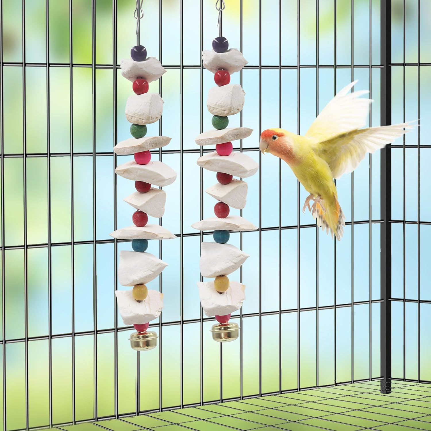 2 Pack Bird Toys with Cuttlebone, Parakeet Toys, Bird Beak Grinding Stone, Cage Accessories for Parakeets, Cuttlefish Bone for Budgies, Cockatiels, Lovebirds, Green Cheeks, Small to Medium Birds - Happypetzone.online - Image 5