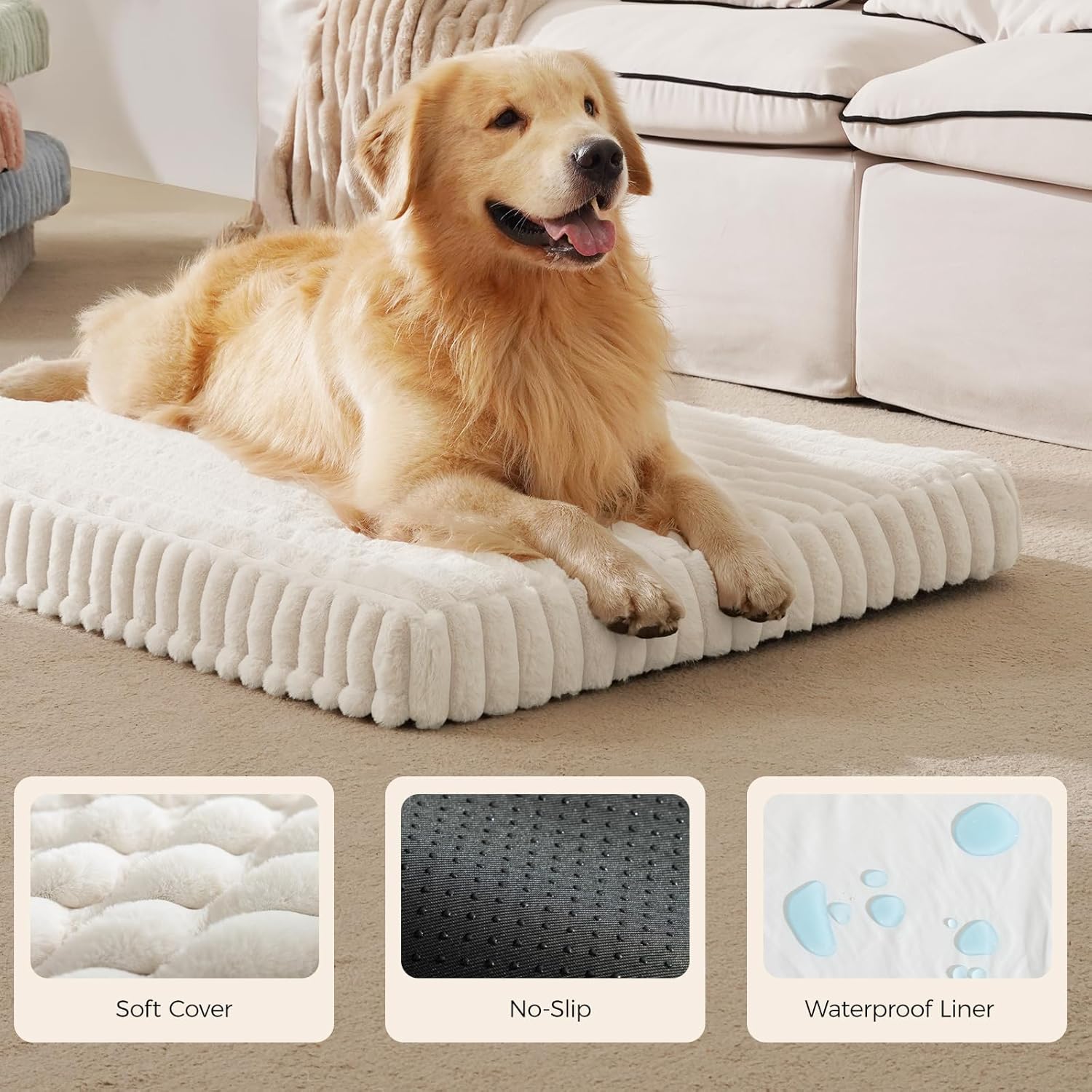 Orthopedic Dog Bed for Large Dog, Waterproof Pet Bed,Non-Slip Bottom and Egg-Crate Foam with Removable Washable Cover Crate Bed,Cream,36"x27"x3" - Happypetzone.online - Image 4