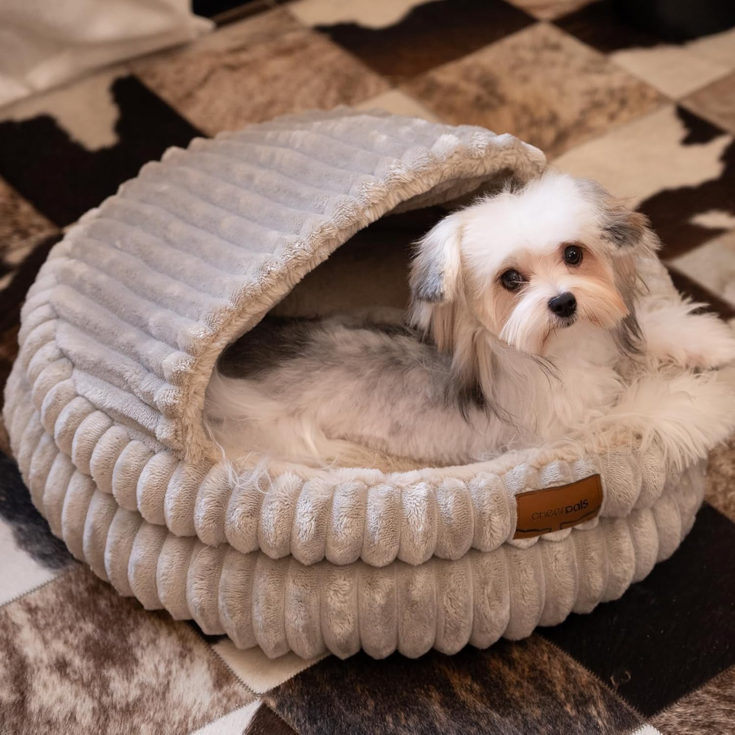 CHEERPALS Cat Cave Bed for Indoor Cats, Washable Covered Cat Bed Hooded Kitty Bed Soft Fluffy Pet Bed for Puppy and Small Dog(Khaki) - Happypetzone.online - Image 7