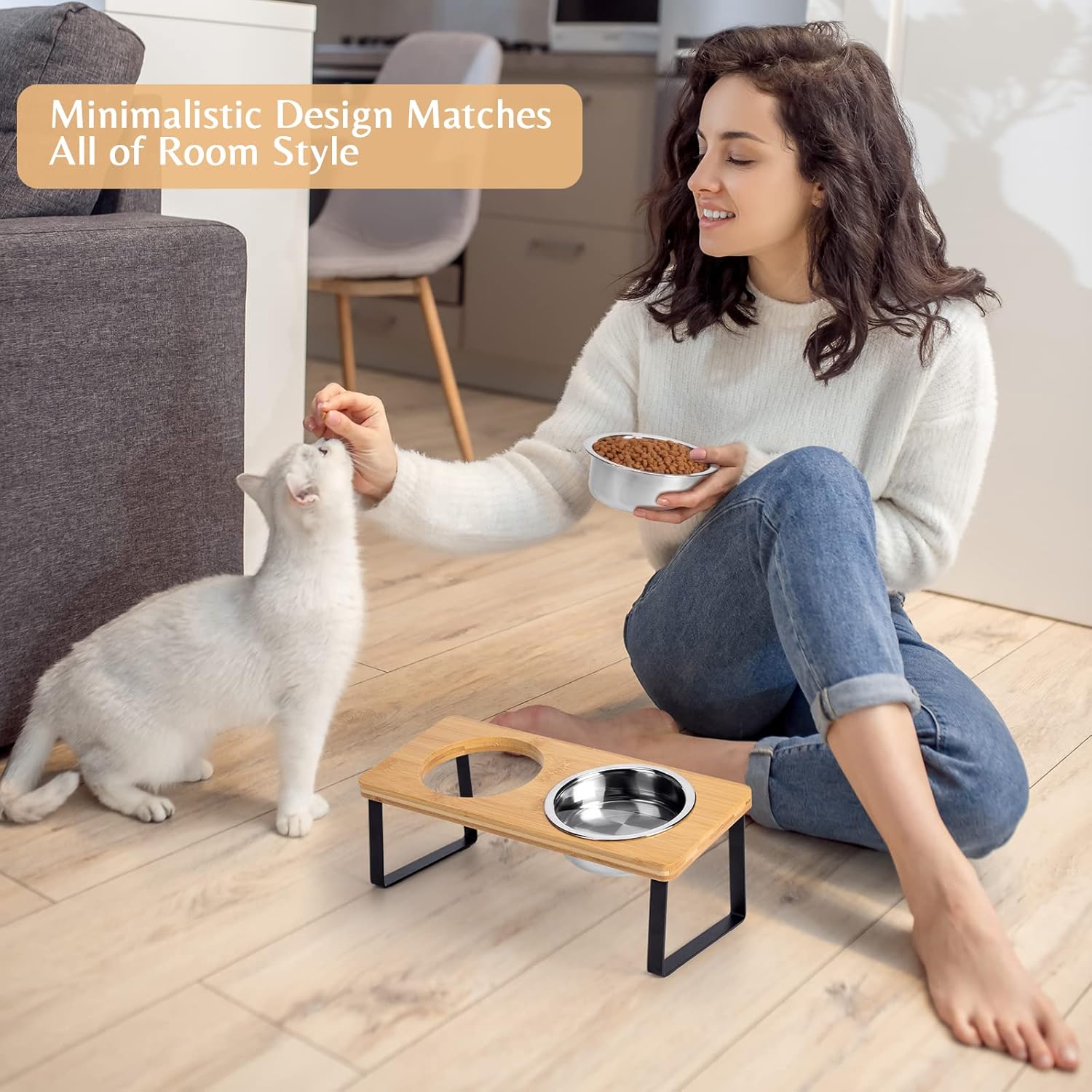 Cat Food Bowl for Indoor Cats - Elevated Stainless Steel Water Bowl, Tilted Raised Kitten Dish Set for Whisker Friendly and Anti Vomit, Feeding Station for Puppy and Pet - Happypetzone.online - Image 7