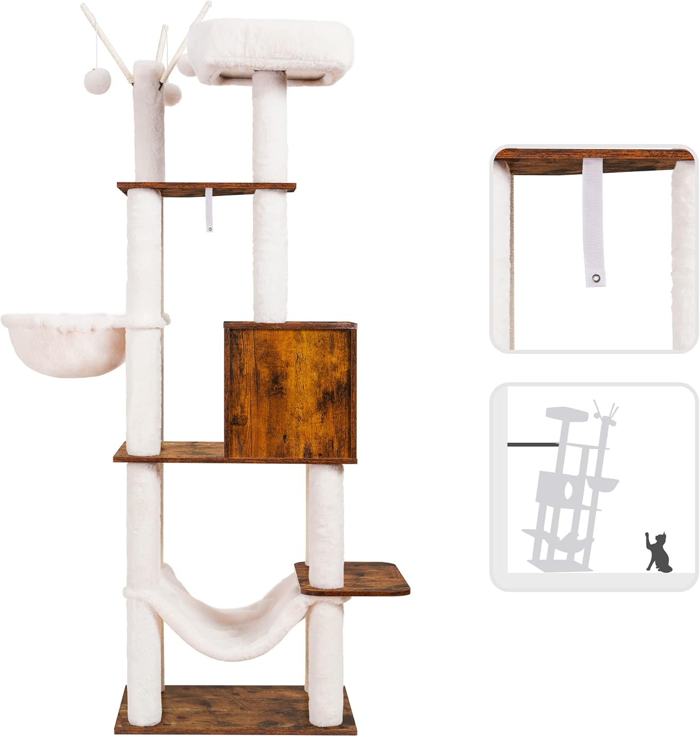 Hey-brother Wooden Cat Tree, 66.1“ Cat Furniture with Scratching Posts, Modern Cat Tower with hammocks, Toys, cat condo, Rustic Brown MPJ120SR - Happypetzone.online - Image 9