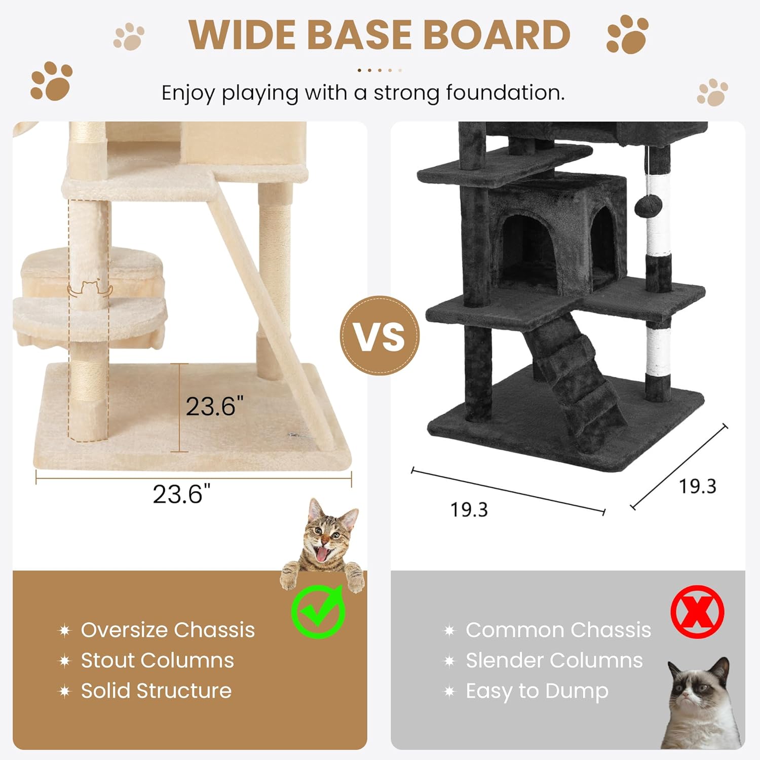 SHA CERLIN 65in Larger Cat Tree Tower Condo for Indoor Kitties/Multi-Level Furniture Activity Center with Wide Base/Cozy Plush Cat Perches/Baskets/Sisal Scratching Posts and Hammock/Beige - Happypetzone.online - Image 6