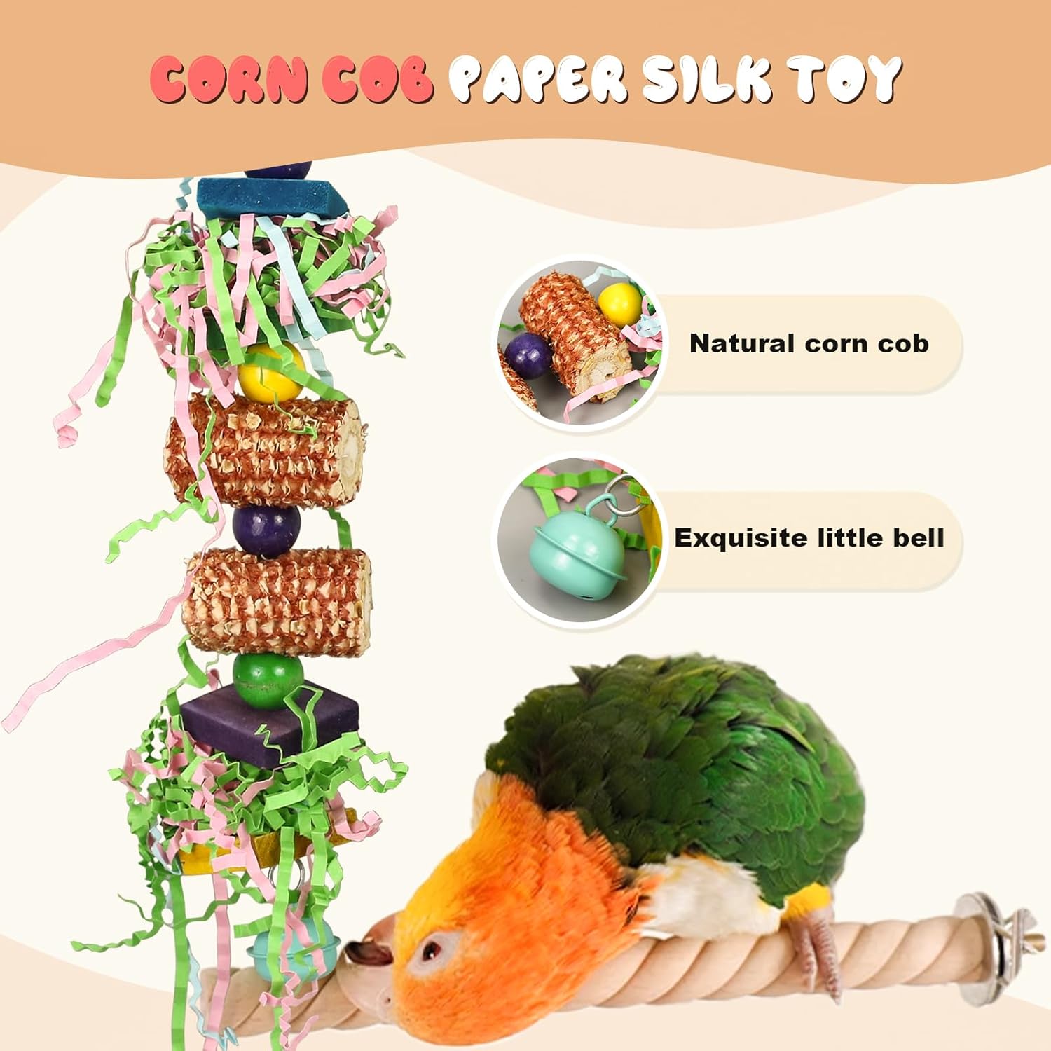 Bird Toys 3 Pack Parrot Toys Natural Bird Cage Accessories Shredded Foraging Supplies Suitable for Parakeets, Cockatiels, Conures, Lovebirds and Most Small to Medium - Happypetzone.online - Image 4
