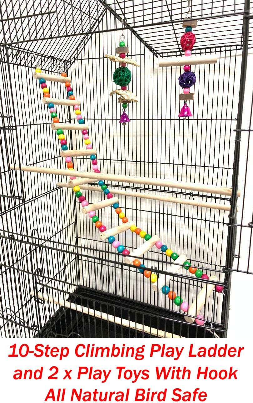 38-Inch Double Roof Top Large Flight Bird Cage with Toys Climbing Ladder Side Nesting Box Doors for Cockatiels Sun Parakeets Conures Aviary Budgie Finch Lovebird Canary Pet Bird Travel Cage - Happypetzone.online - Image 3