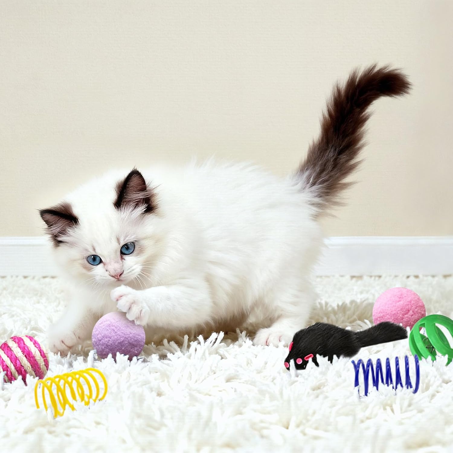 AGYM Cat Toys for Indoor Cats, 35 Packs Interactive Cat Toys Set with Colorful Springs, Mouse Cat Toy, Crinkle, Sisal, Pompom and Color Bell Balls for Kittens - Happypetzone.online - Image 7