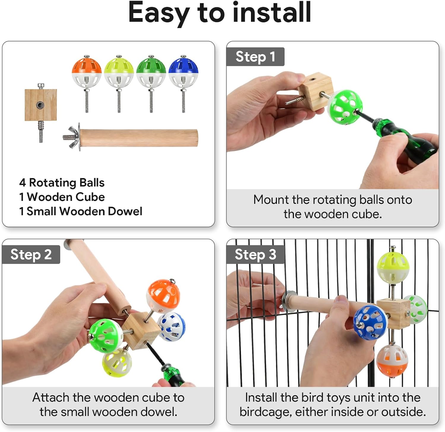 Bird Stand Perch Toy with Rotating Balls, Bird Toys for Parakeets, Ideal for Parakeets, Cockatiels & Lovebirds (NOT for Too Small BIRDCAGES - Avoid Unwanted Returns)(1PCS) - Happypetzone.online - Image 5