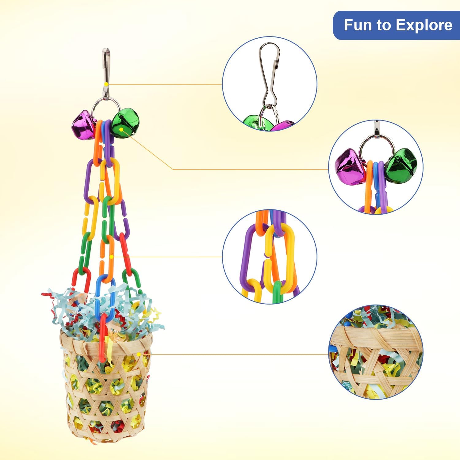Wontee Bird Toys Colorful Shredding Crinkles Foraging Toys Natural Sola Ball for Parrots Cockatiels Conures Parakeets Budgies Senegal (Bamboo Basket (1 Pack)) - Happypetzone.online - Image 2