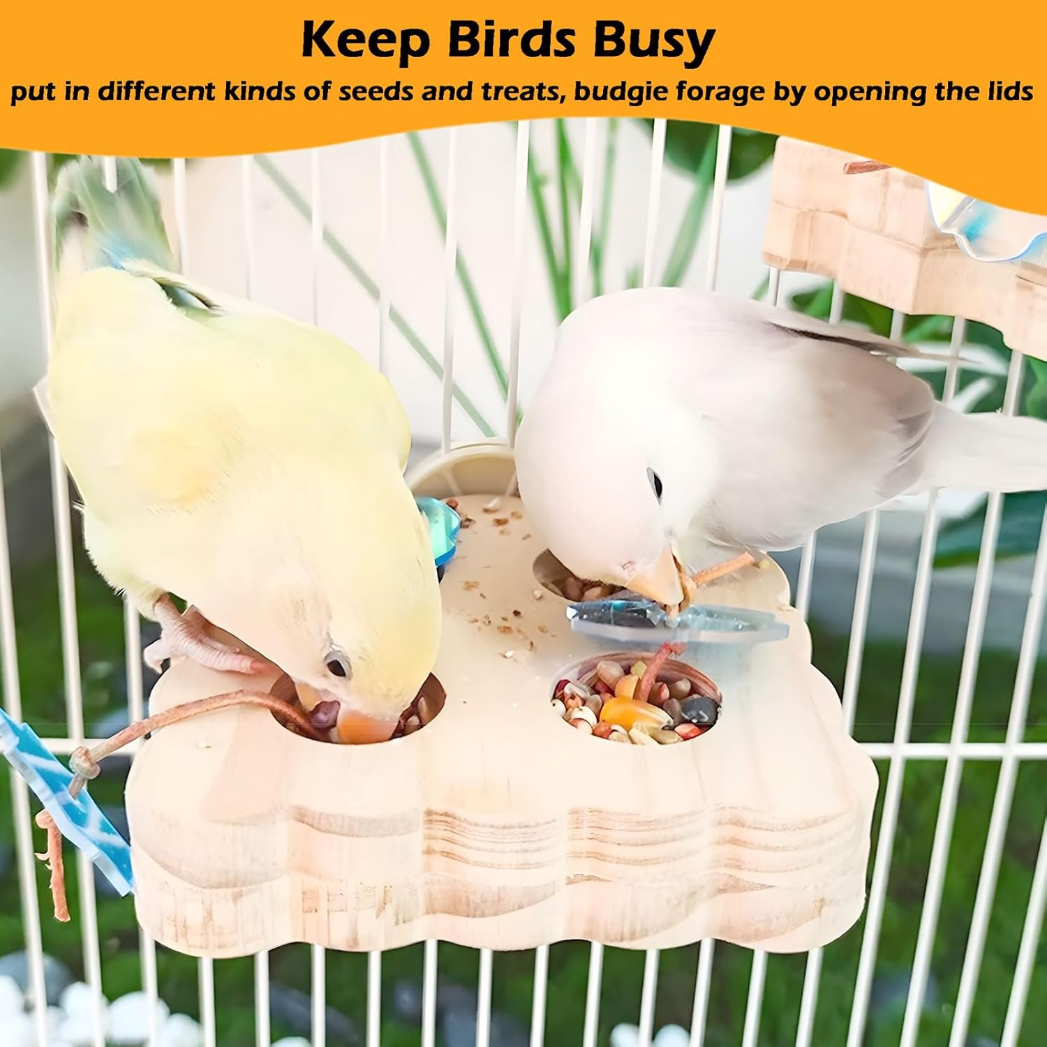 2Pcs Wooden Small Bird Foraging Toys, Interactive Parakeet Foraging Toys for Cage, Bird Enrichment Toys for Conure Slow Feeder, Budgie Cage Toy Puzzle, Parrot Toys for Small Sized Birds - Happypetzone.online - Image 4