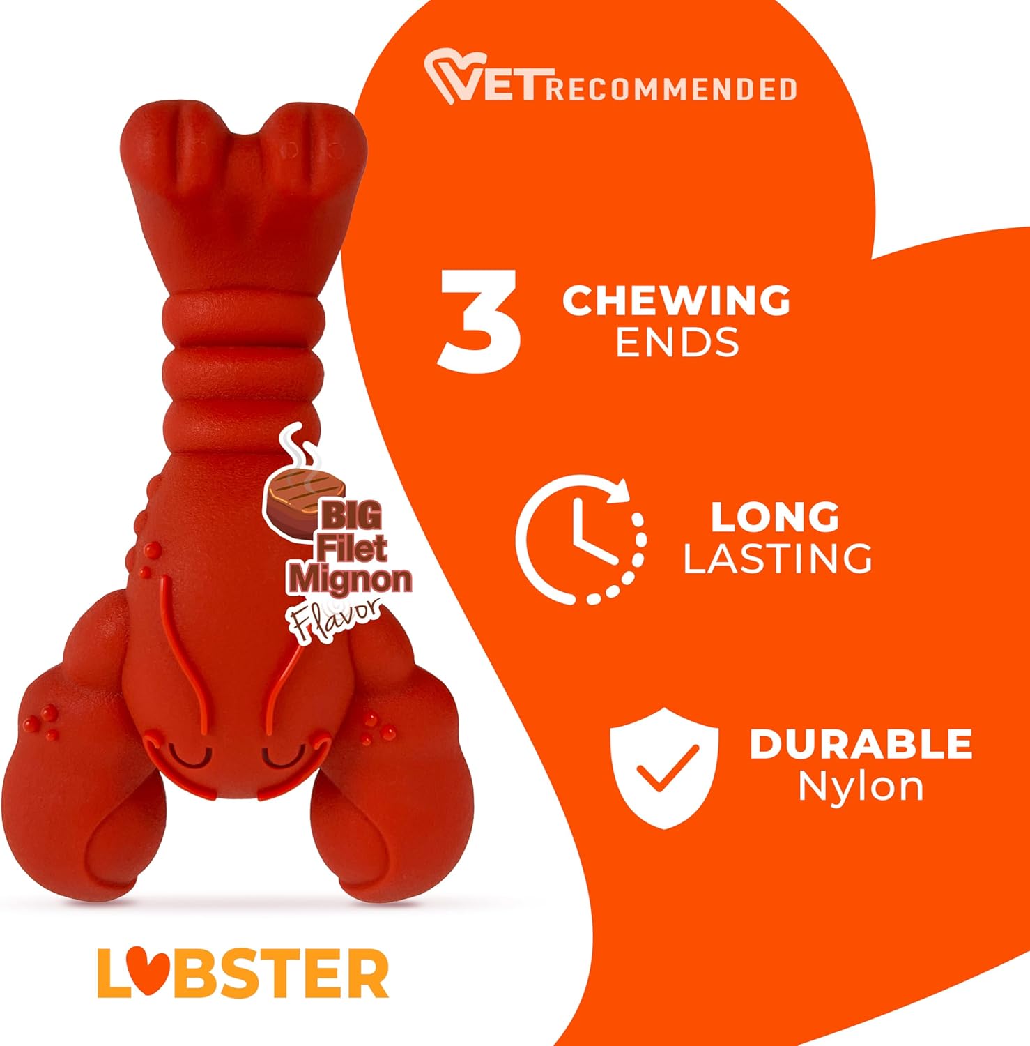 Nylabone Lobster Power Chew Toy for Dogs, Dog Toys for Aggressive Chewers, Filet Mignon Flavor, X-Large Dogs - 50+ lbs, 1 Count - Happypetzone.online - Image 4