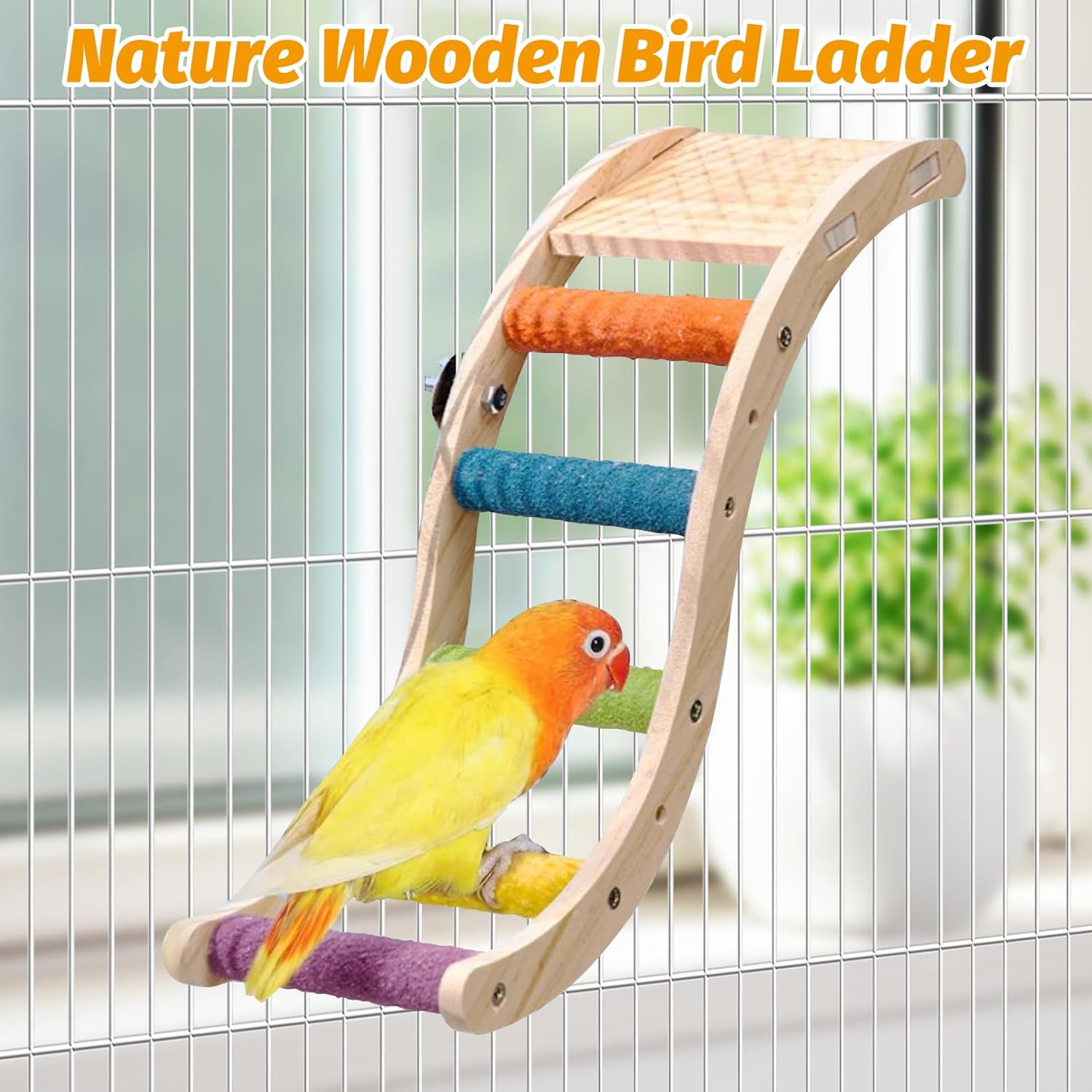 Hamiledyi Nature Wooden Bird Ladder Pet Parrots Climb Bridge Exercise Stands for Parakeet Climbing Chewing Bridge Bird Cage Accessories for Cockatiel Parakeet Lovebirds Budgie (Colorful) - Happypetzone.online - Image 2