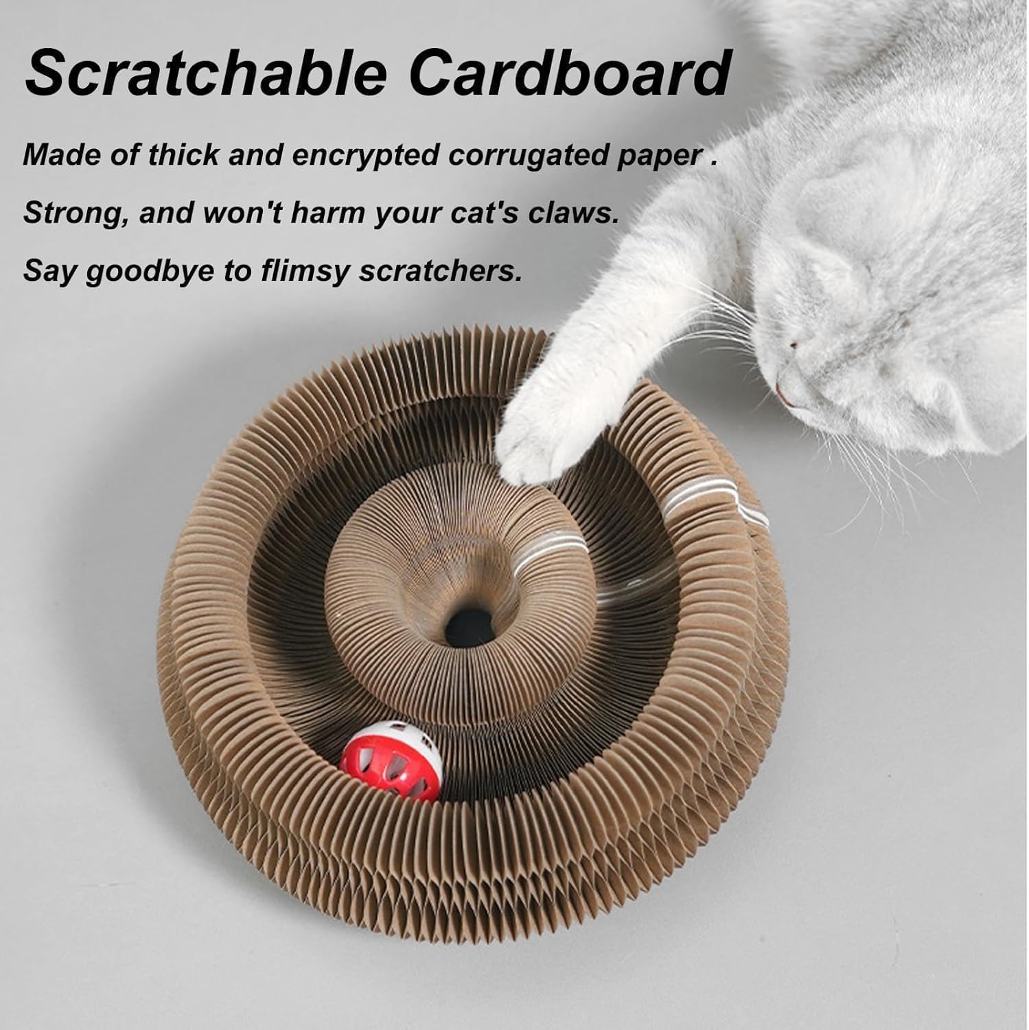 Kitty Curls Cat Toy,Magic Organ Cat Toy,Cardboard Cat Scratcher,Foldable Recyclable Cat Accordion Toy for Indoor Cat Playing,Interactive Scratch Pad with Toy Ball(1pc) - Happypetzone.online - Image 7