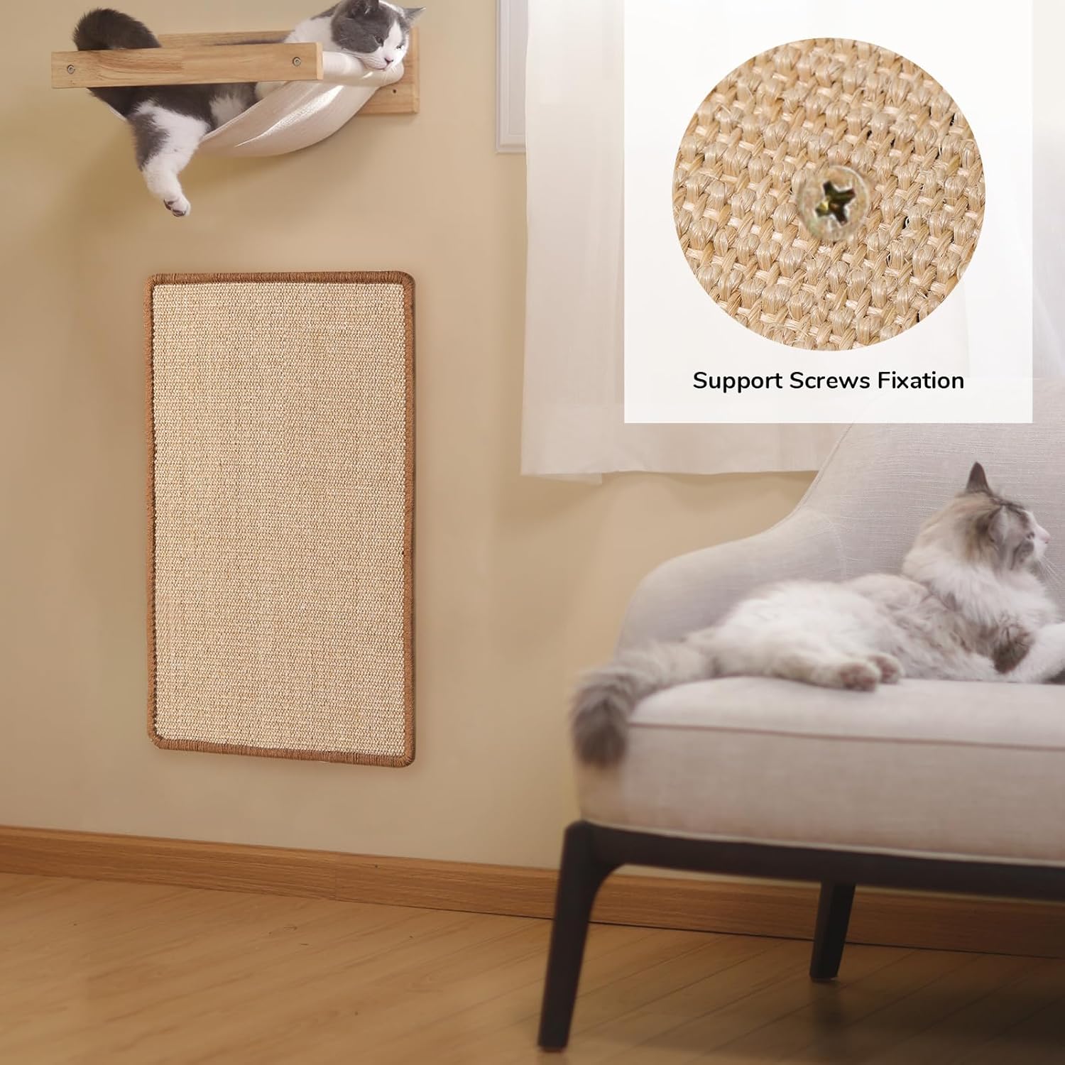 FUKUMARU Cat Scratcher Mat, 23.6 X 15.7 Inch Natural Sisal Cat Scratch Mats, Horizontal Cat Floor Scratching Pad Rug with Sticky Tapes, Protect Sofa and Carpet - Happypetzone.online - Image 9