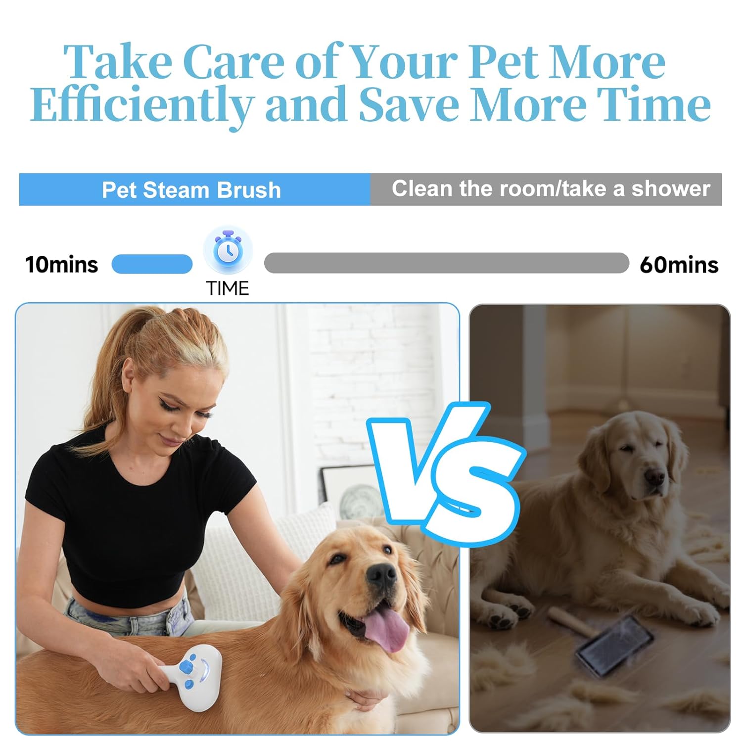Pet Steam Brush for Dog & Cat - 3-in-1 Steam Grooming Brush for Shedding & Hair Removal - Pet comb leave-in serum with Mist for Long Haired Pets - Includes 2*Waterless Shampoo, Blue - Happypetzone.online - Image 9