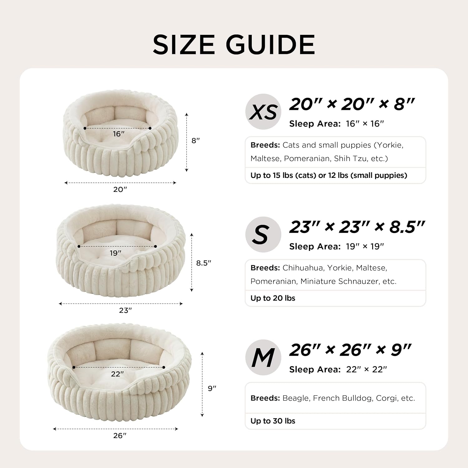 Bedsure ComfyFleece™ Cat Bed, Washable Round Cute Pet Beds for Indoor Cats, Super Soft Corduroy Kitten Bed with Anti-Slip Bottom, 20''x20''x8'', Cream - Happypetzone.online - Image 6