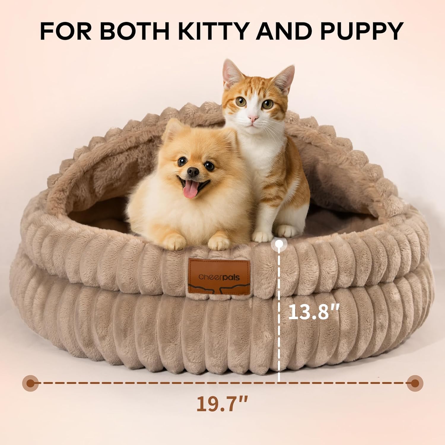 CHEERPALS Cat Cave Bed for Indoor Cats, Washable Covered Cat Bed Hooded Kitty Bed Soft Fluffy Pet Bed for Puppy and Small Dog(Khaki) - Happypetzone.online - Image 5